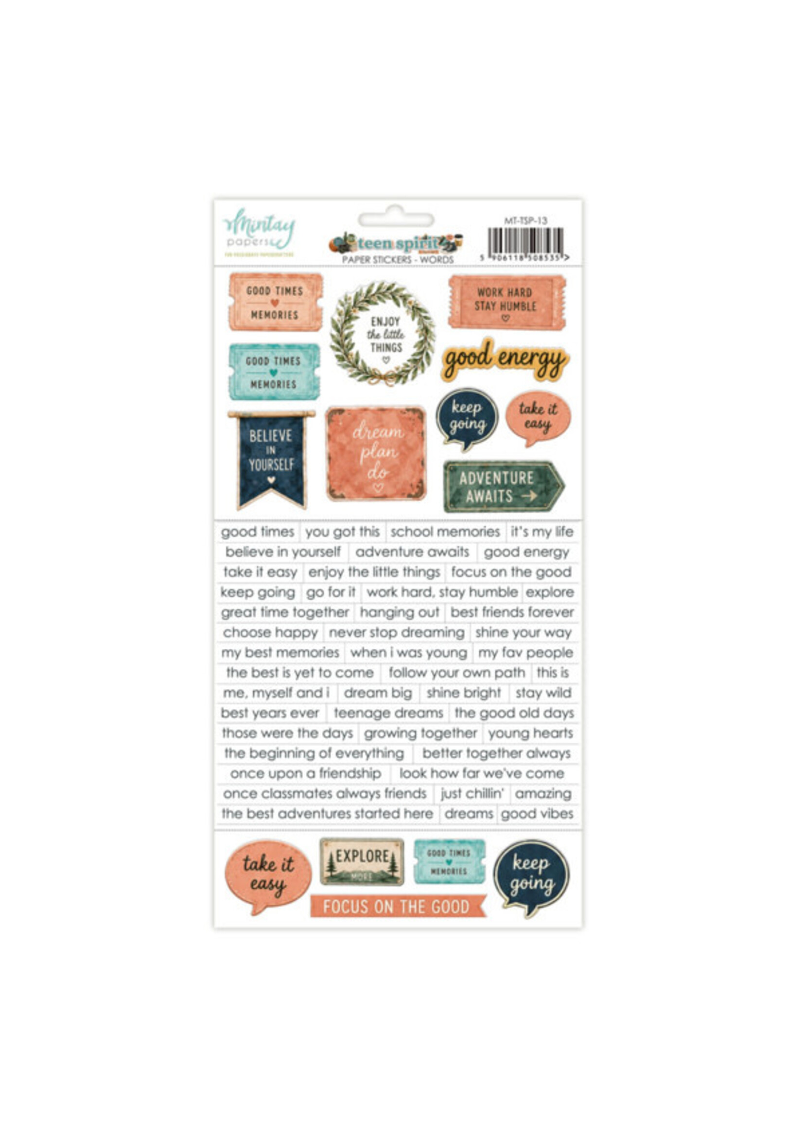 6 x 12 papieren stickers - Tienergeest - Woorden