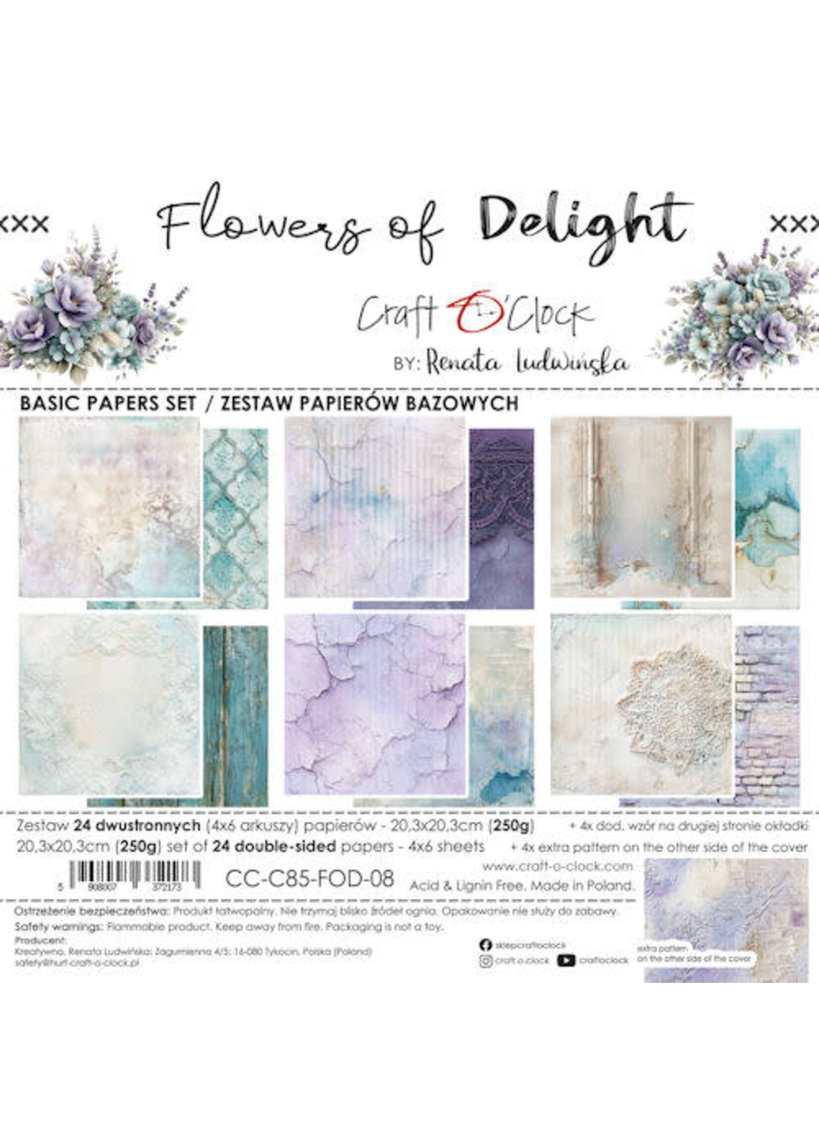 Craft O Clock Basic Paper Pack 20x20 cm Flowers of Delight