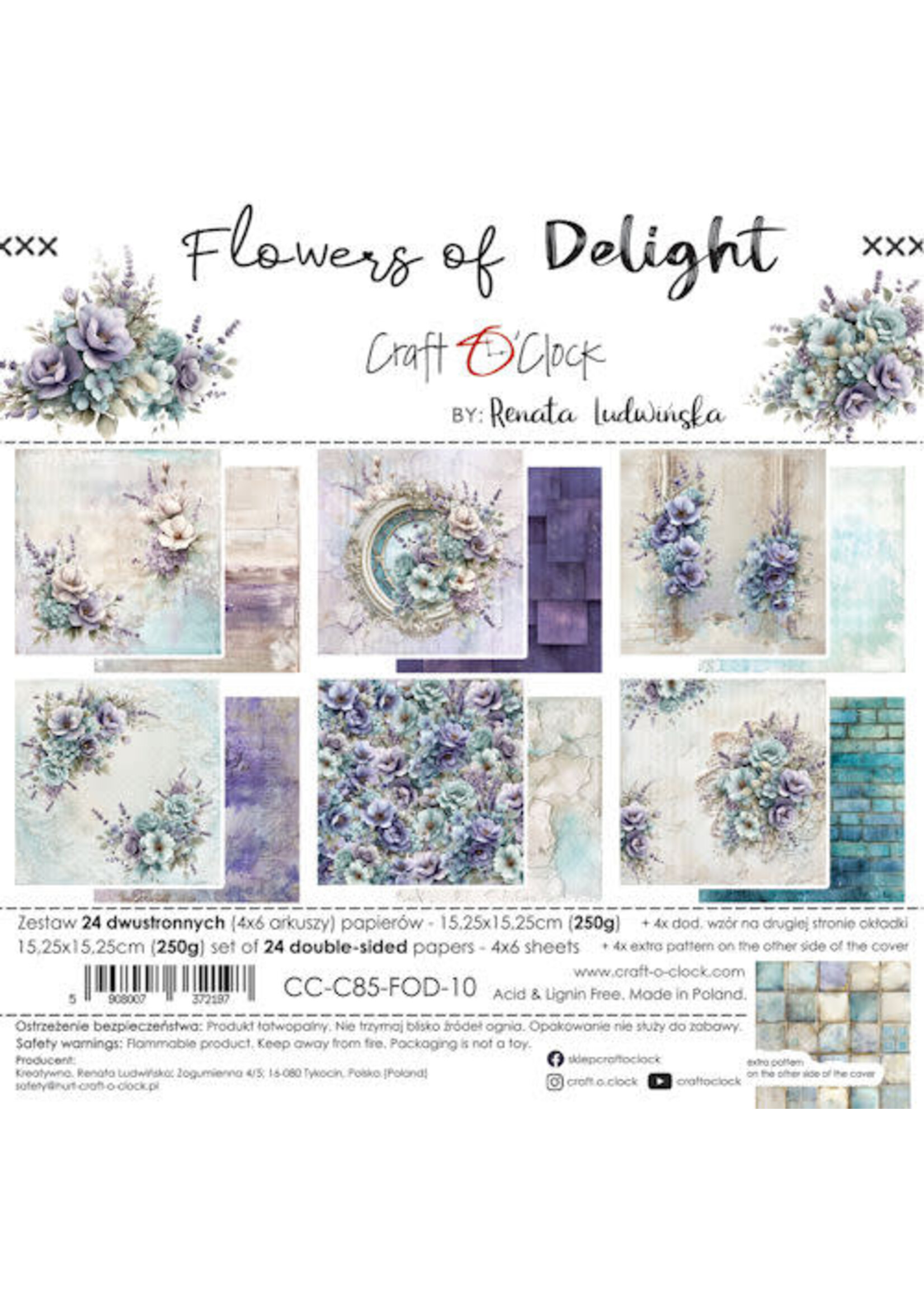 Craft O Clock Set of Papers 15x15 cm Flowers of Delight