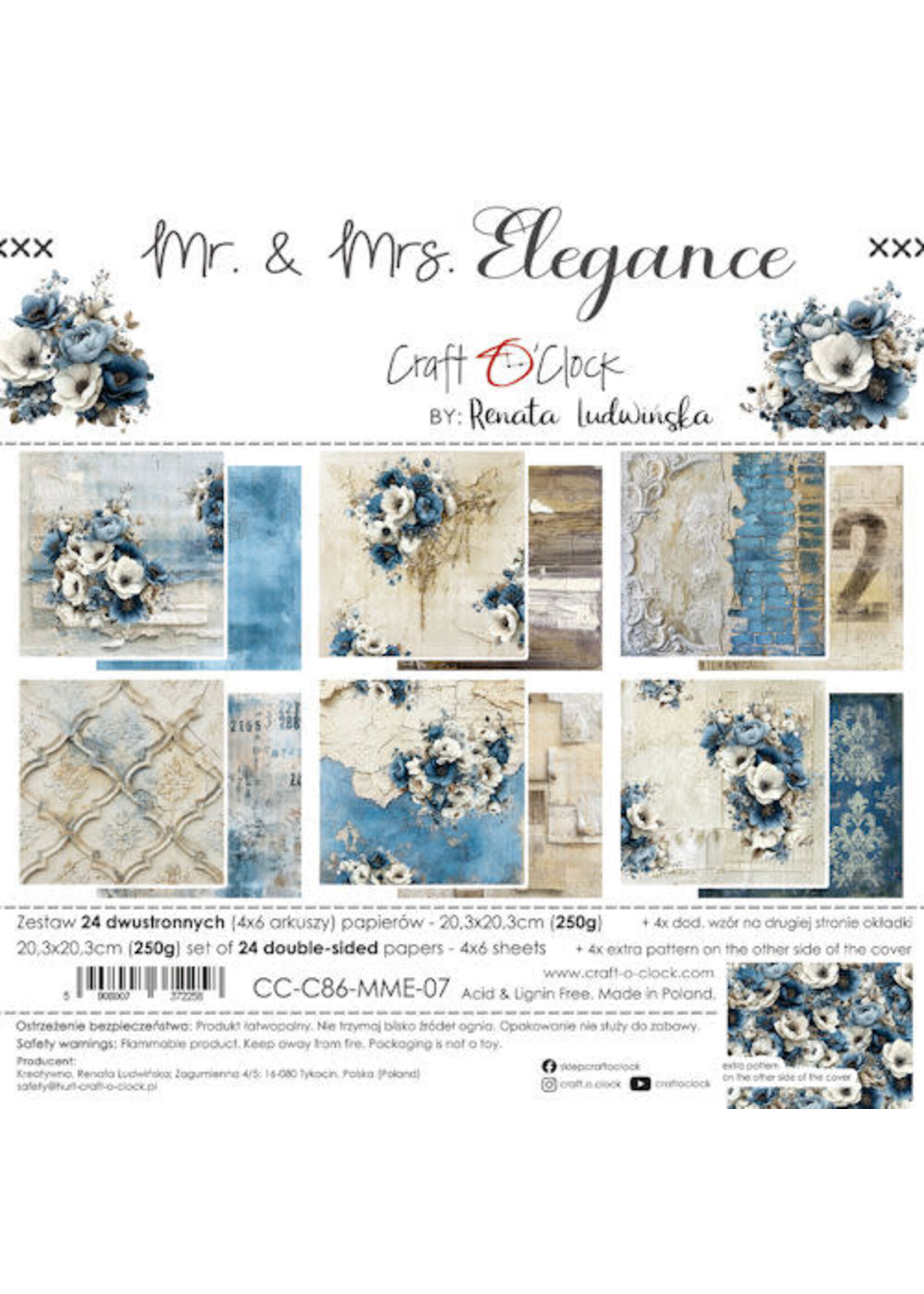 Craft O Clock Paper Pack 20x20 cm Mr & Mrs Elegance