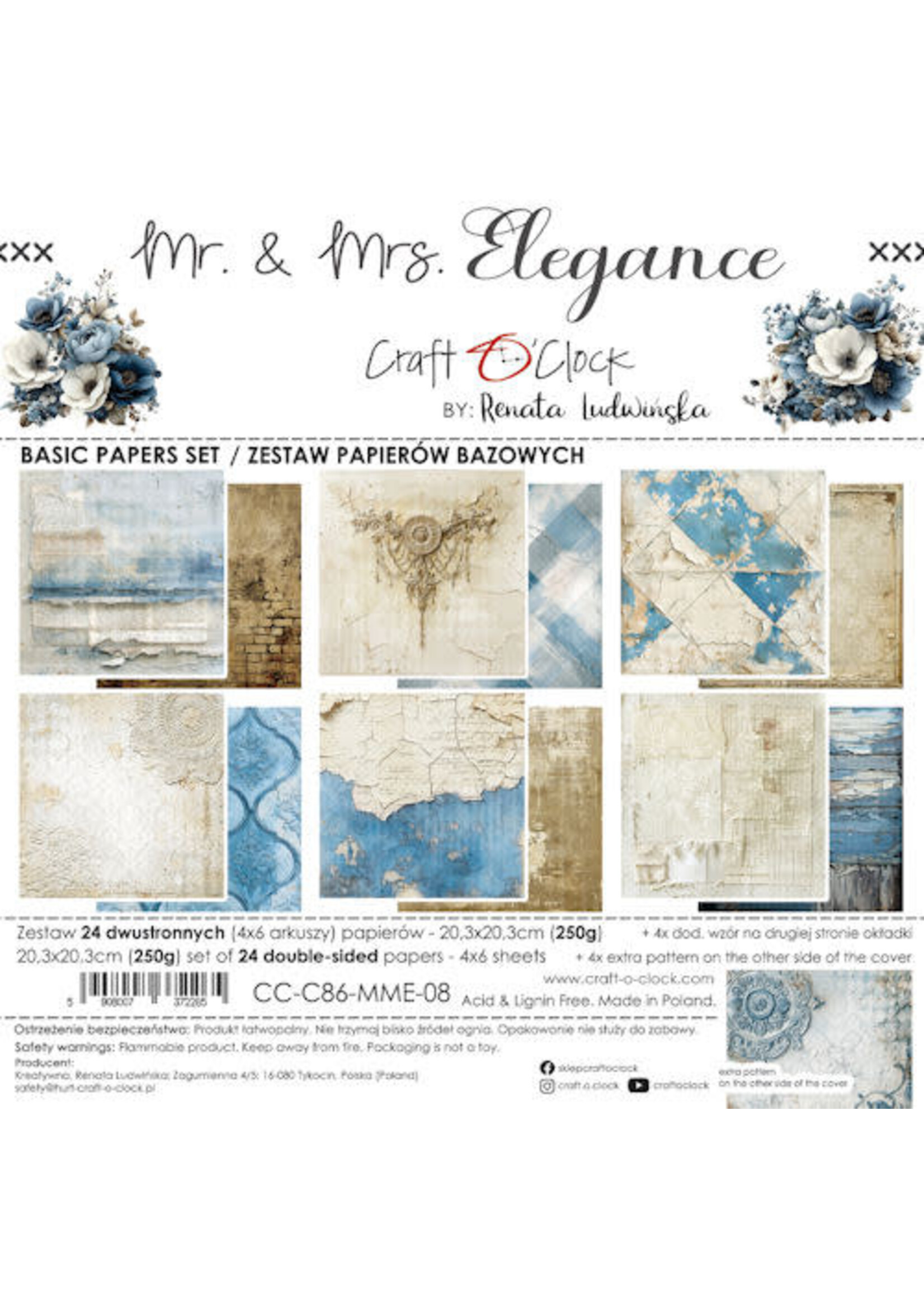 Craft O Clock Basic Paper Pack 20x20 cm Mr & Mrs Elegance