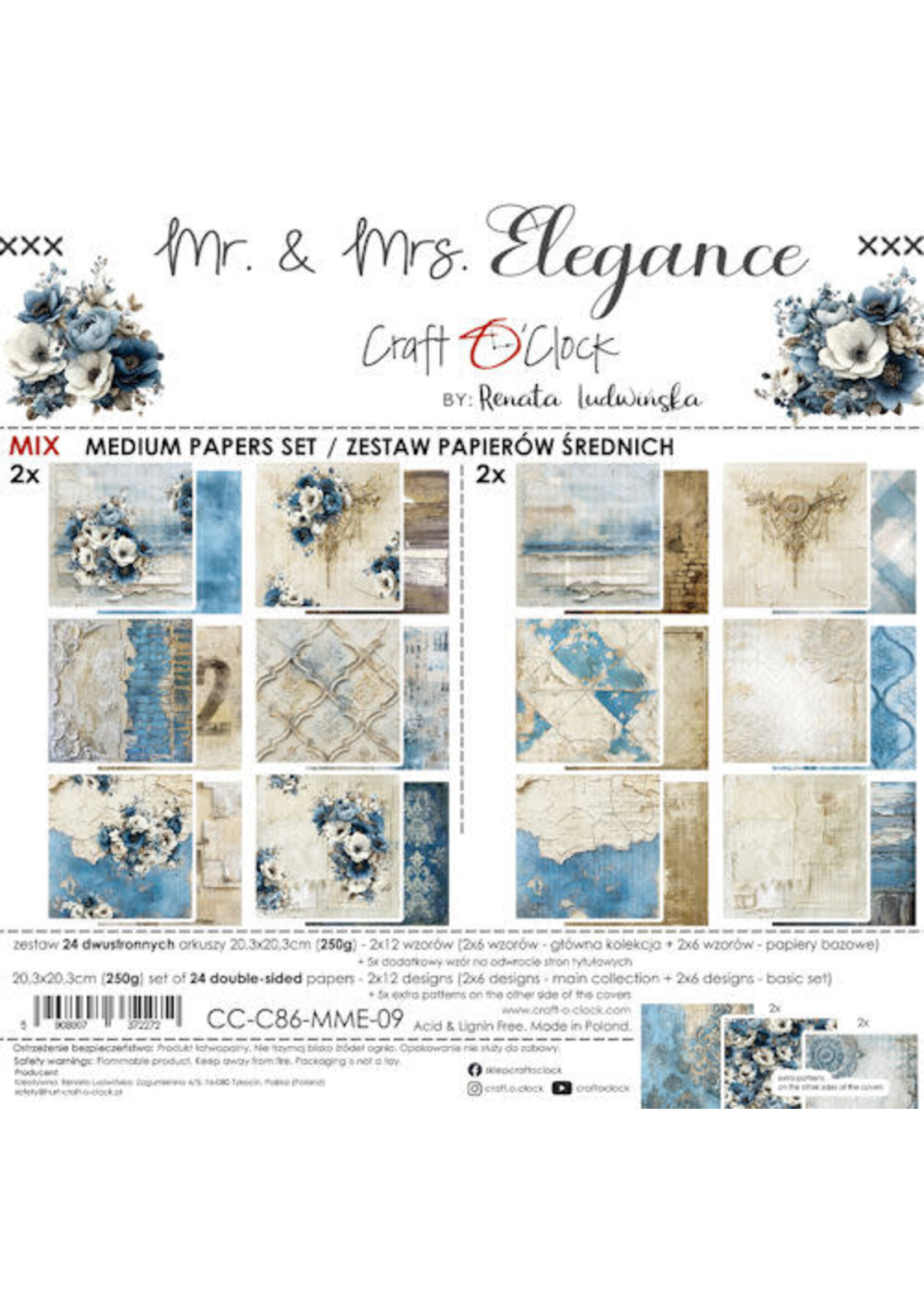 Craft O Clock Set of Mix Papers 20x20 cm Mr & Mrs Elegance