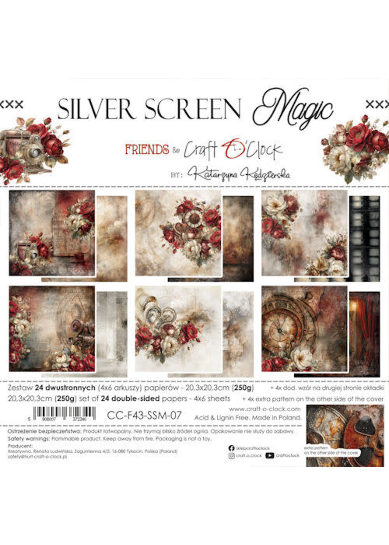 Craft O Clock Paper Pack 20x20 cm Siver Screen Magic