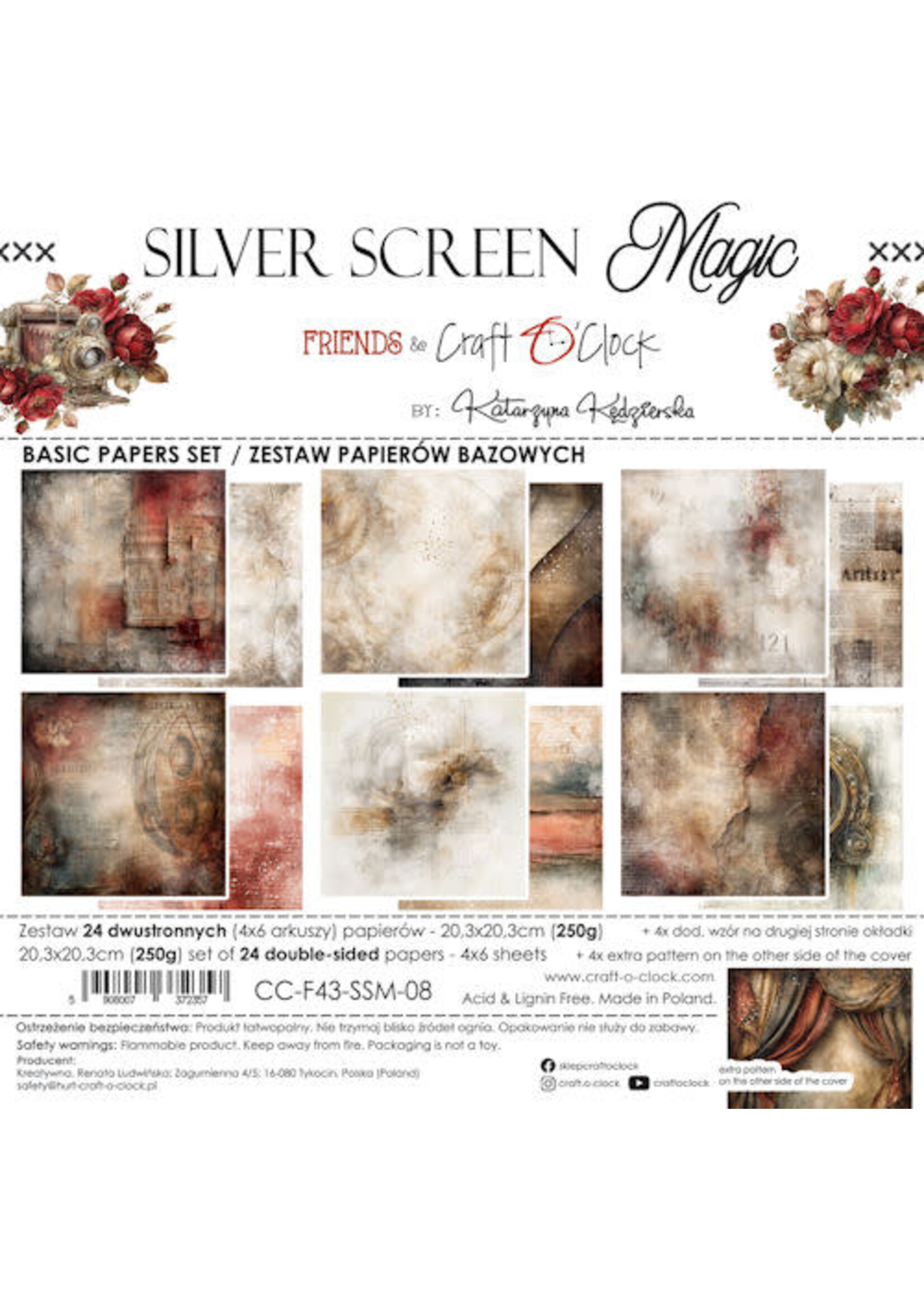 Craft O Clock Basic Paper Pack 20x20 cm Silver Screen Magic