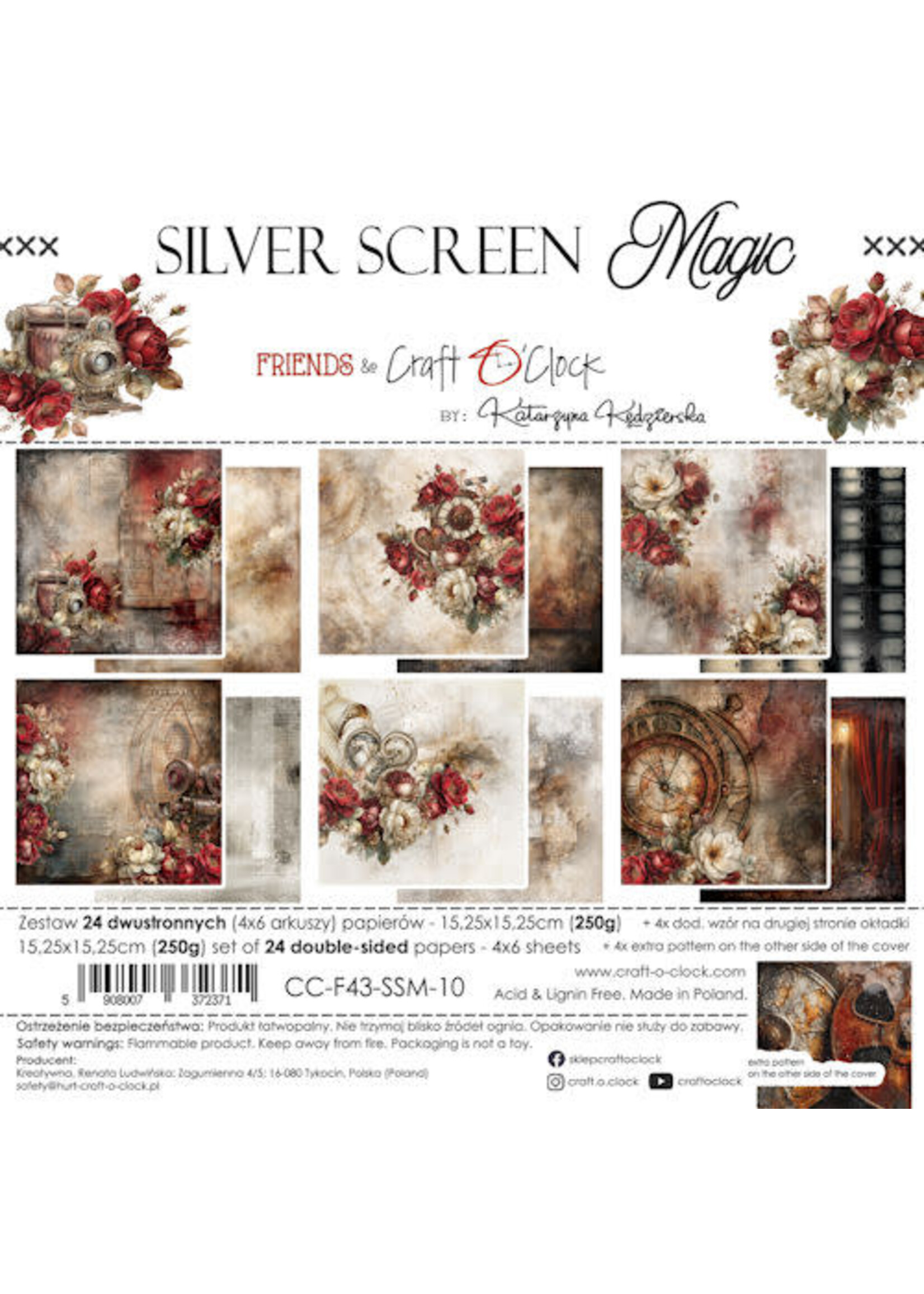 Craft O Clock Set of Papers 15x15 cm Silver Screen Magic