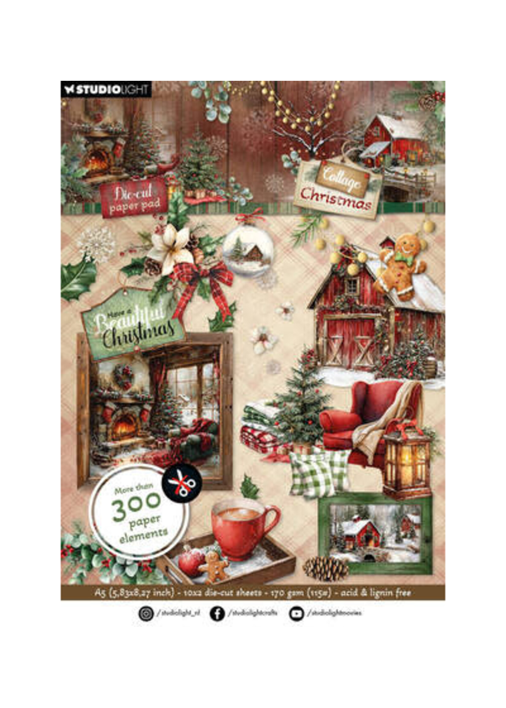SL-CC-DCPP485 - StudioLight Die-Cut Paper Pad – Paper Elements Cottage Christmas nr. 485