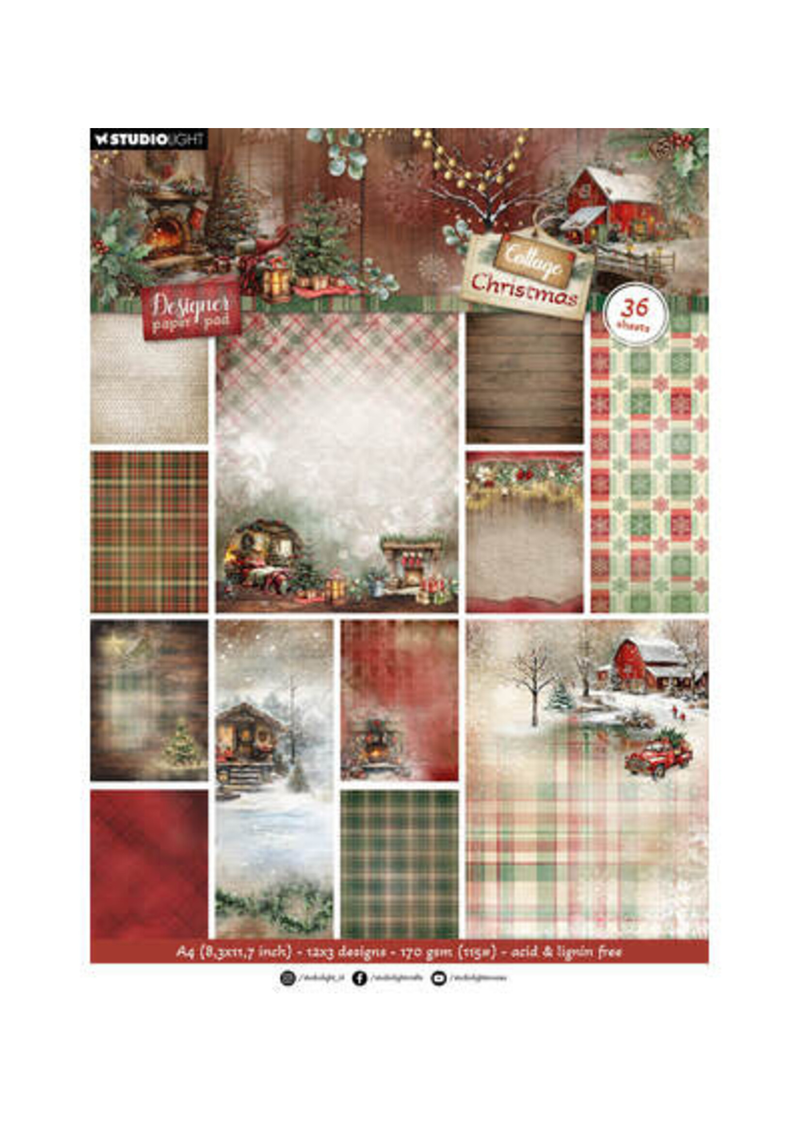 SL-CC-DPP484 - StudioLight Designpapierblok – Background Paper Cottage Christmas nr. 484