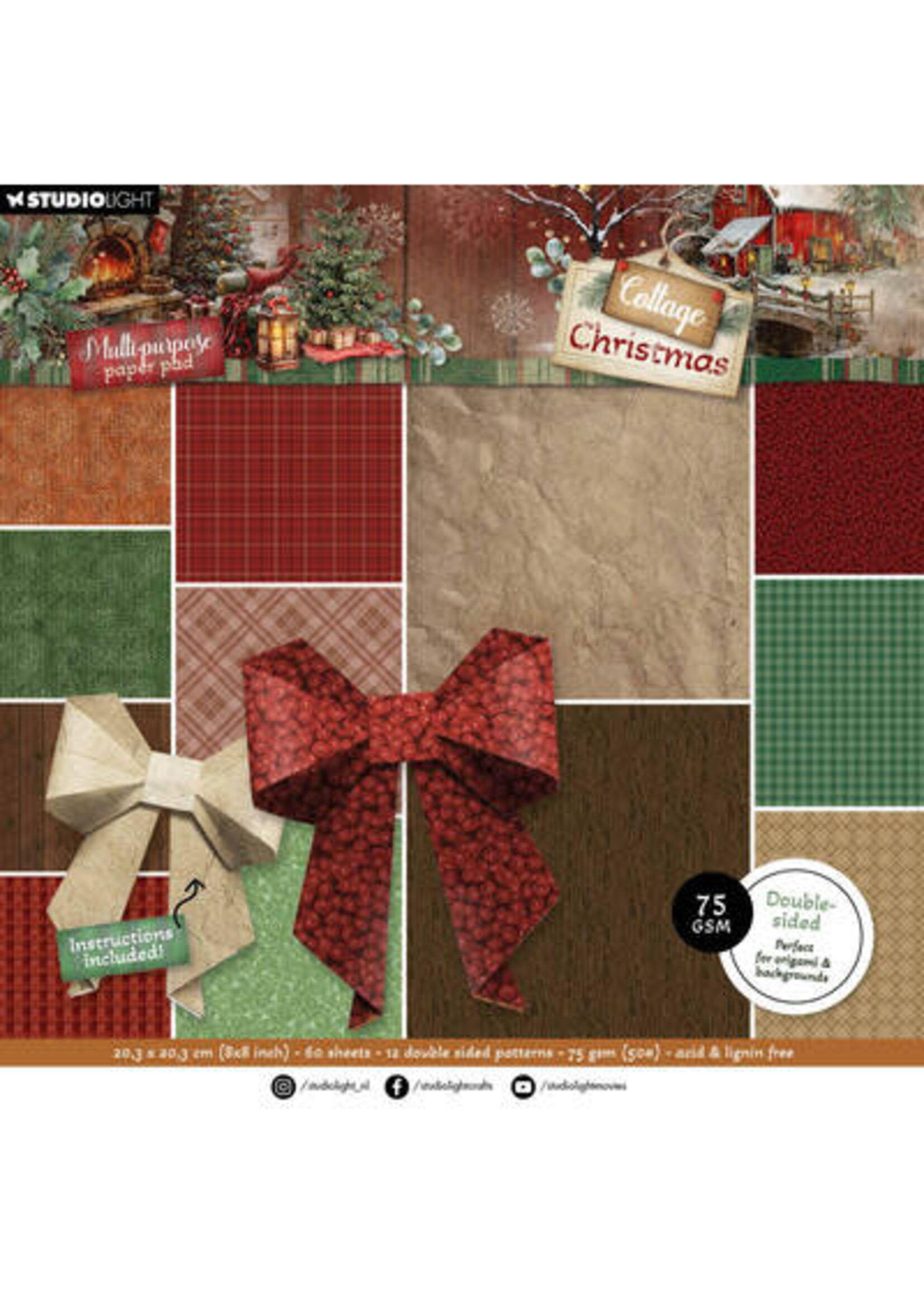 SL-CC-DPP486 - StudioLight Multifunctioneel Papierblok – Origami and Backgrounds Cottage Christmas nr. 486