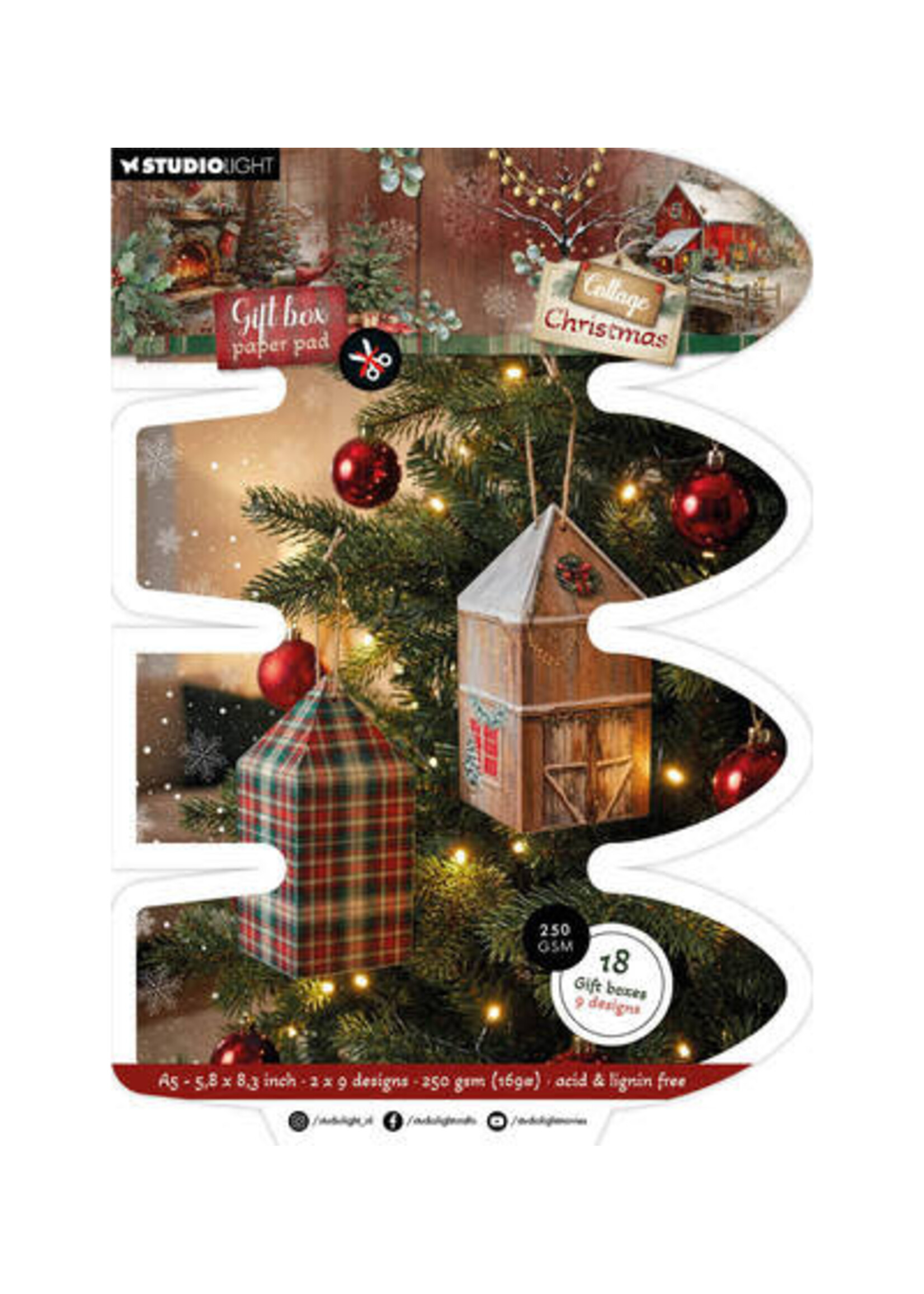 SL-CC-GBPP490 - StudioLight Cadeaudoos Papierblok – House Box Cottage Christmas nr. 490