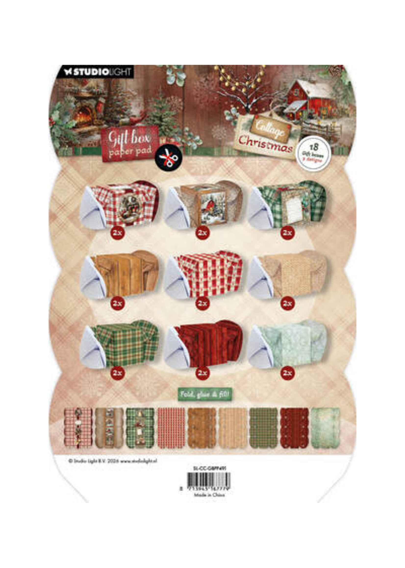 SL-CC-GBPP491 - StudioLight Cadeaudoos Papierblok – Christmas Cracker Cottage Christmas nr. 491