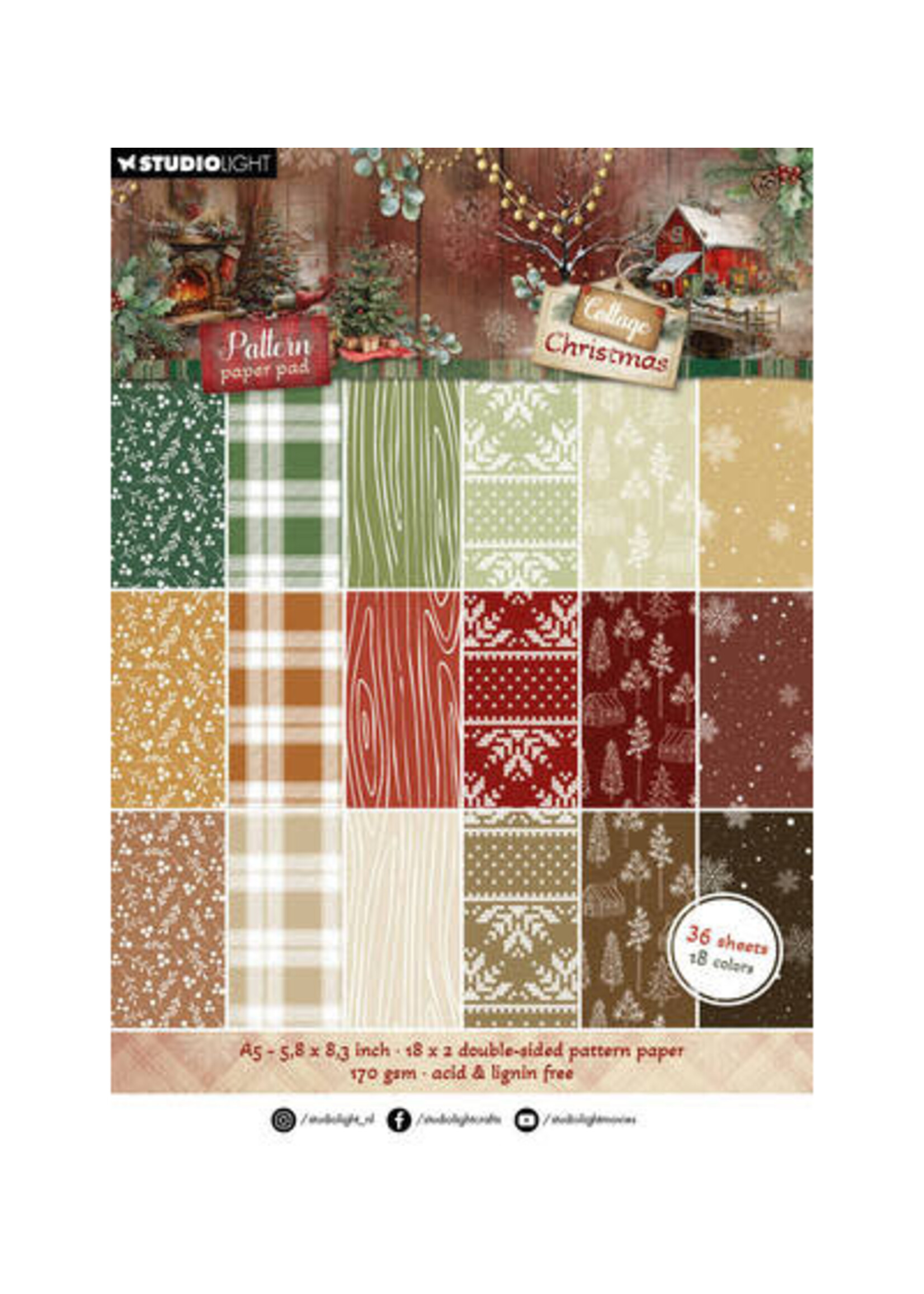 SL-CC-PPP487 - StudioLight Patroonpapierblok – Pattern Cottage Christmas nr. 487