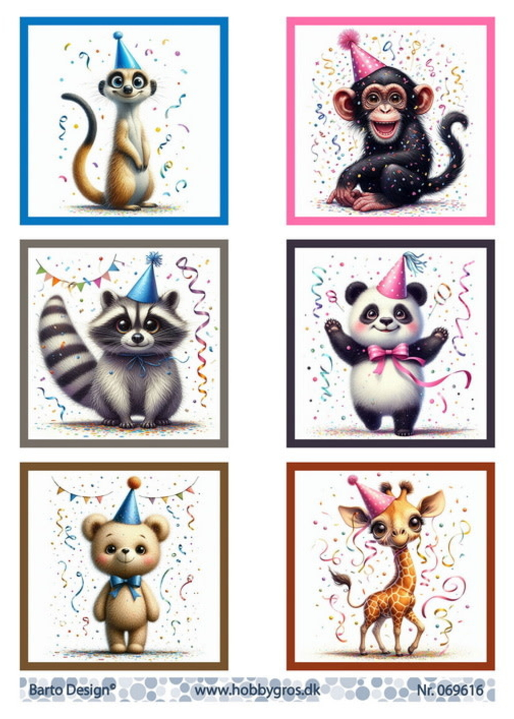 knipvel A4 Barto Design dieren met feestmuts