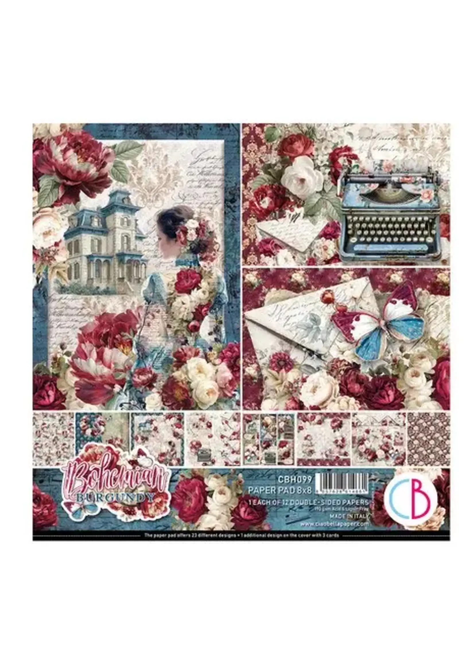 Bohemian Burgundy 8x8 Inch Paper Pad (12pcs) (CBH099)