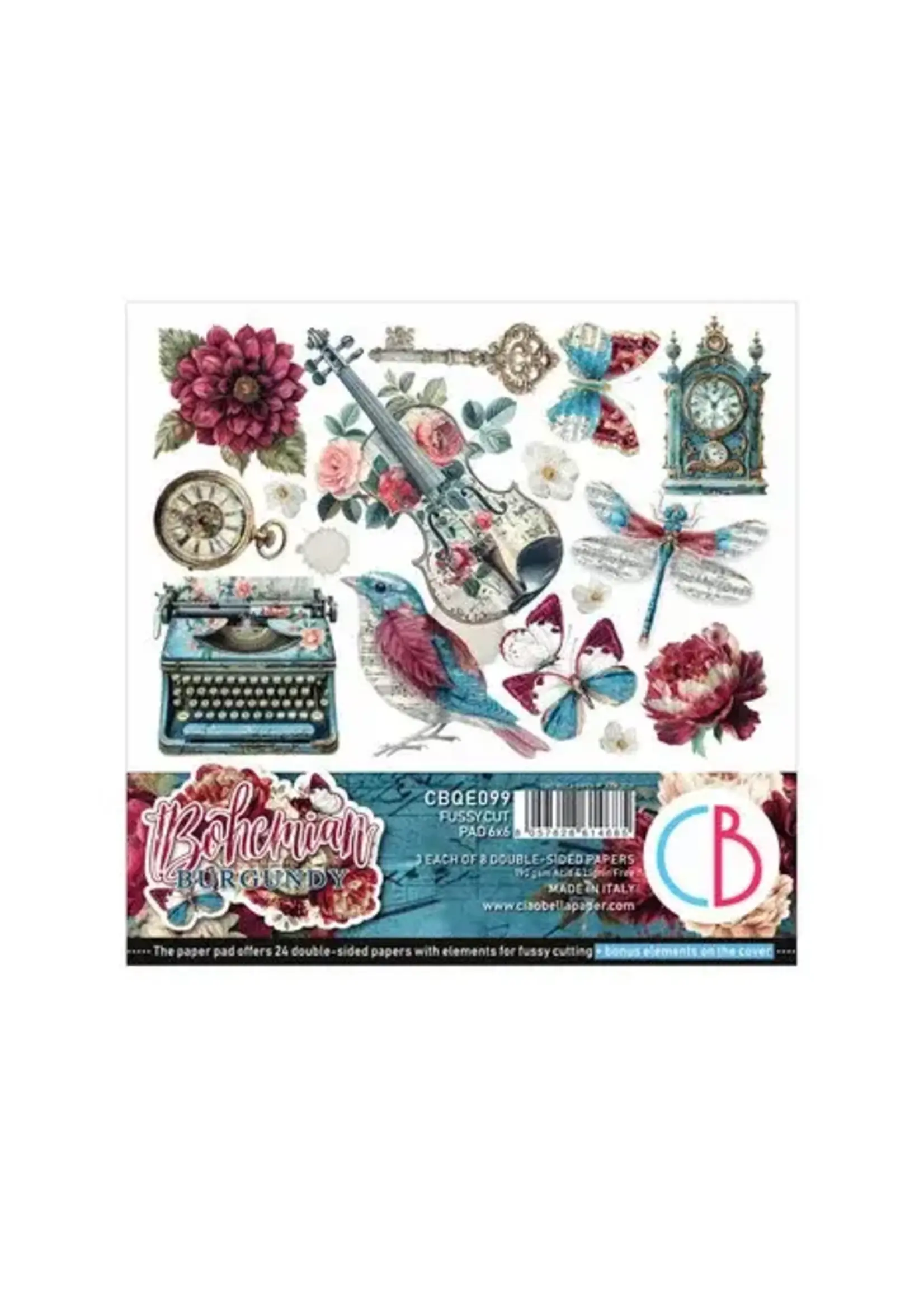 Bohemian Burgundy 6x6 Inch Fussy Cut Pad (24pcs) (CBQE099)