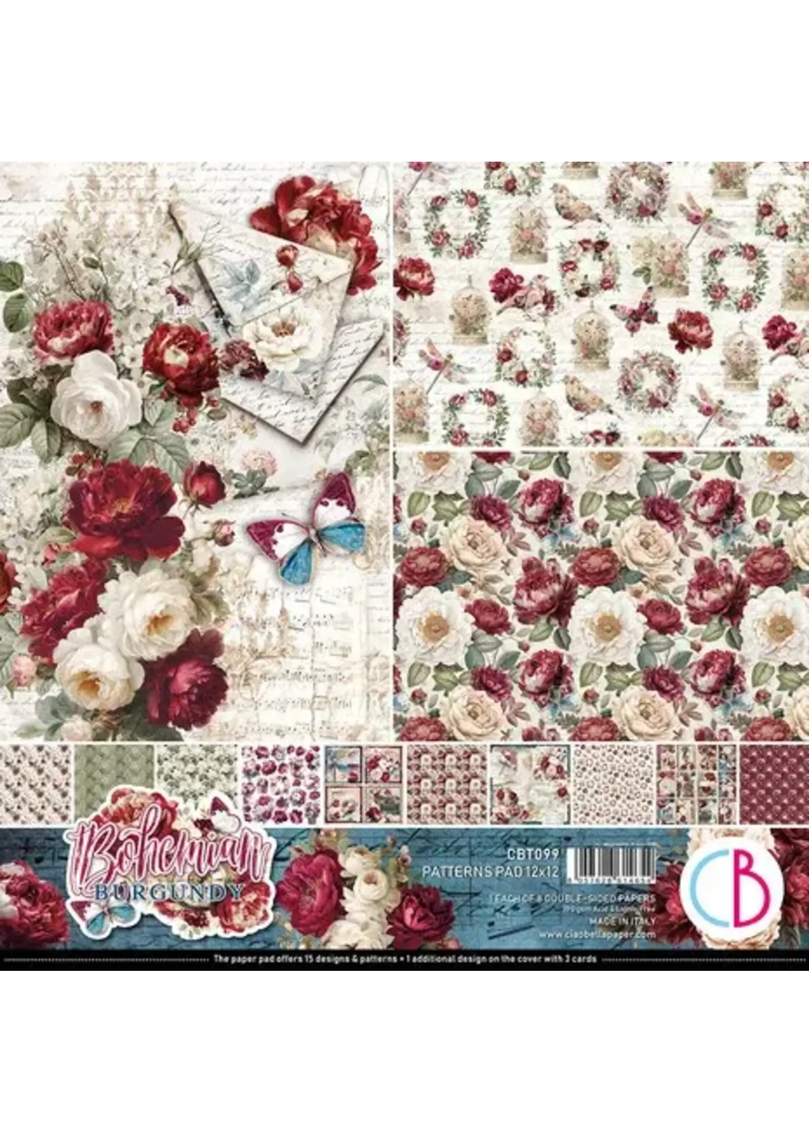 Bohemian Burgundy 12x12 Inch Patterns Pad (8pcs) (CBT099)