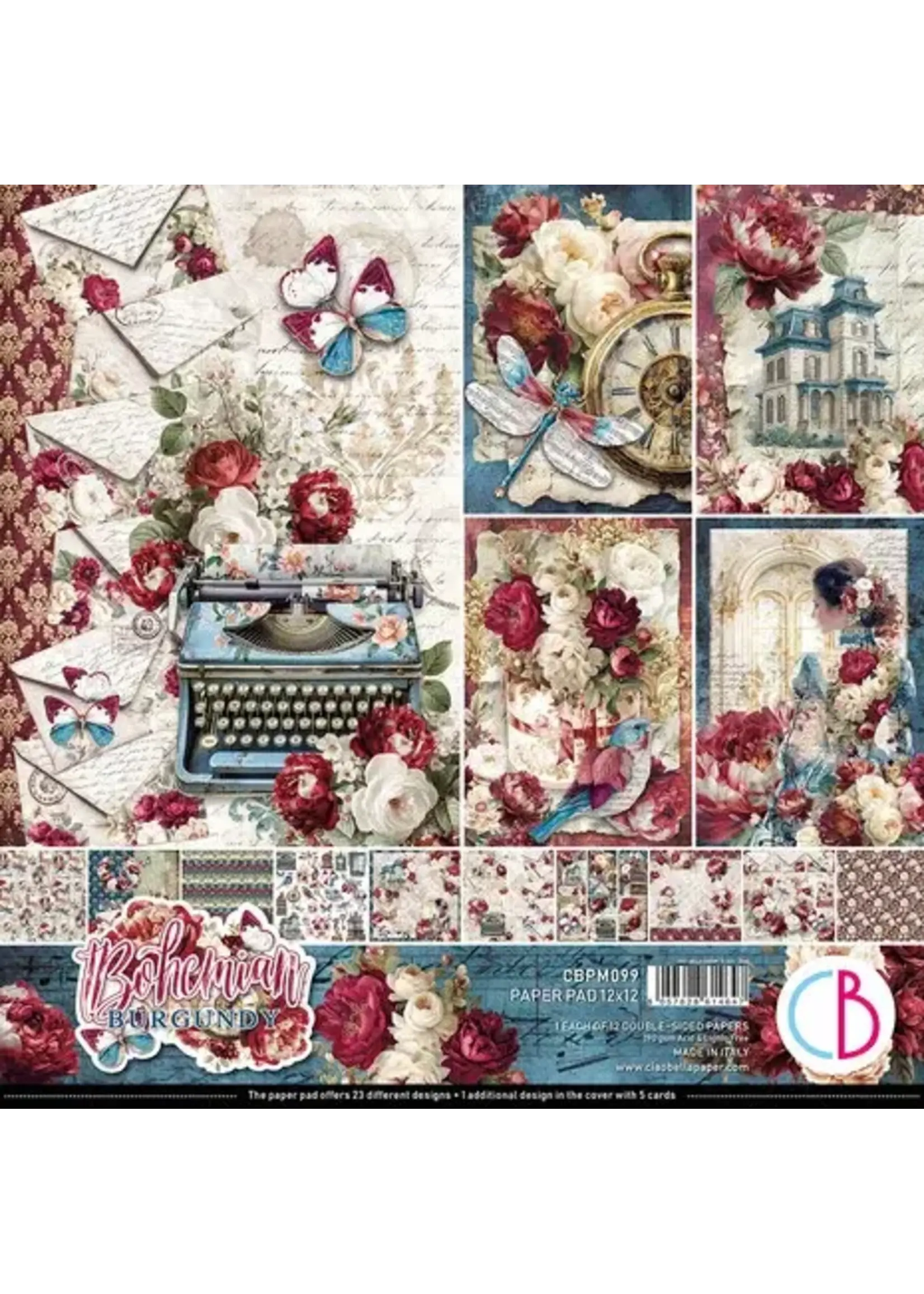 Bohemian Burgundy 12x12 Inch Paper Pad (12pcs) (CBPM099)