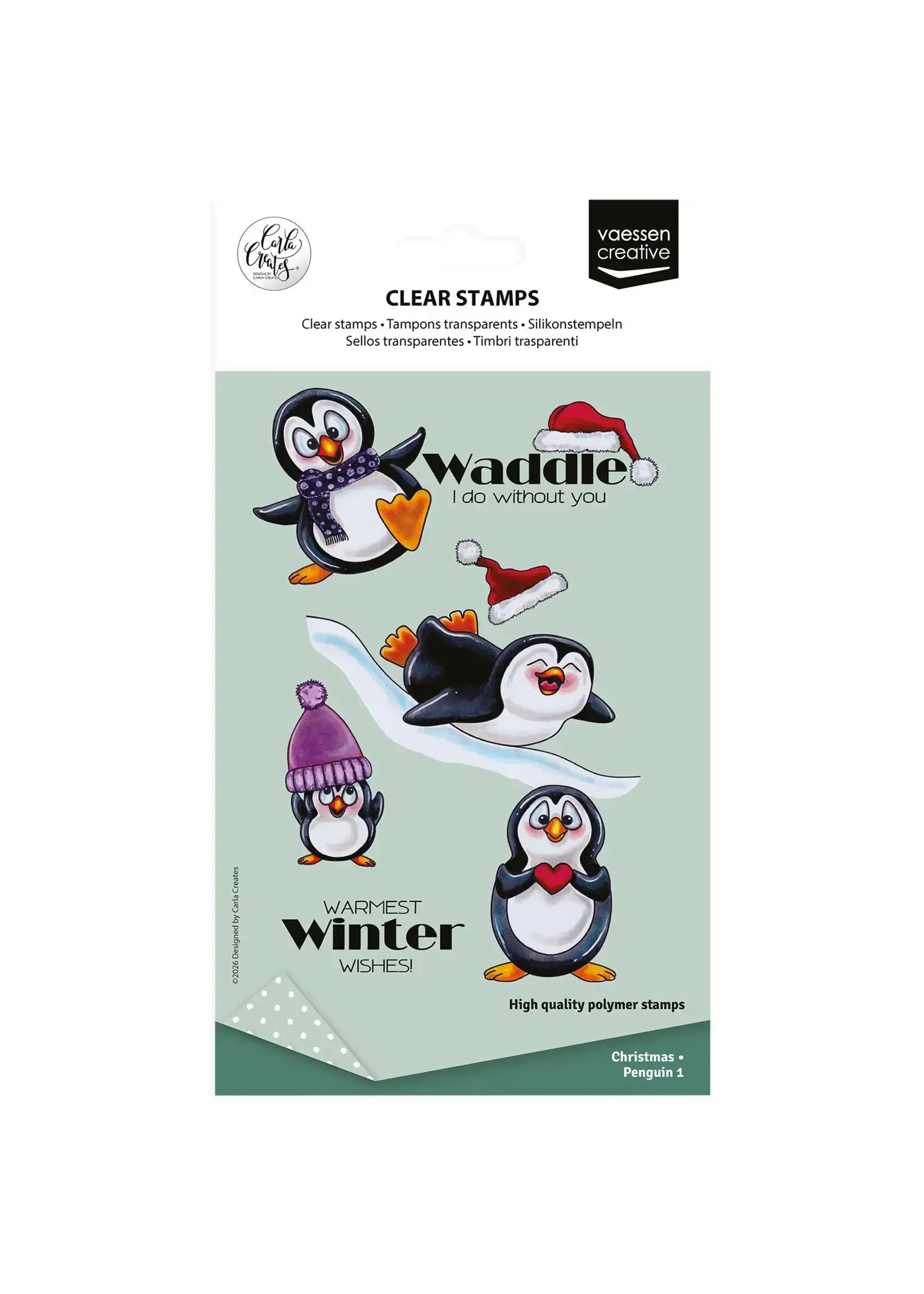 Vaessen Creative • Clear Stamps by Carla Creates Christmas Penguin 1 12st. Vaessen Creative CAR0606