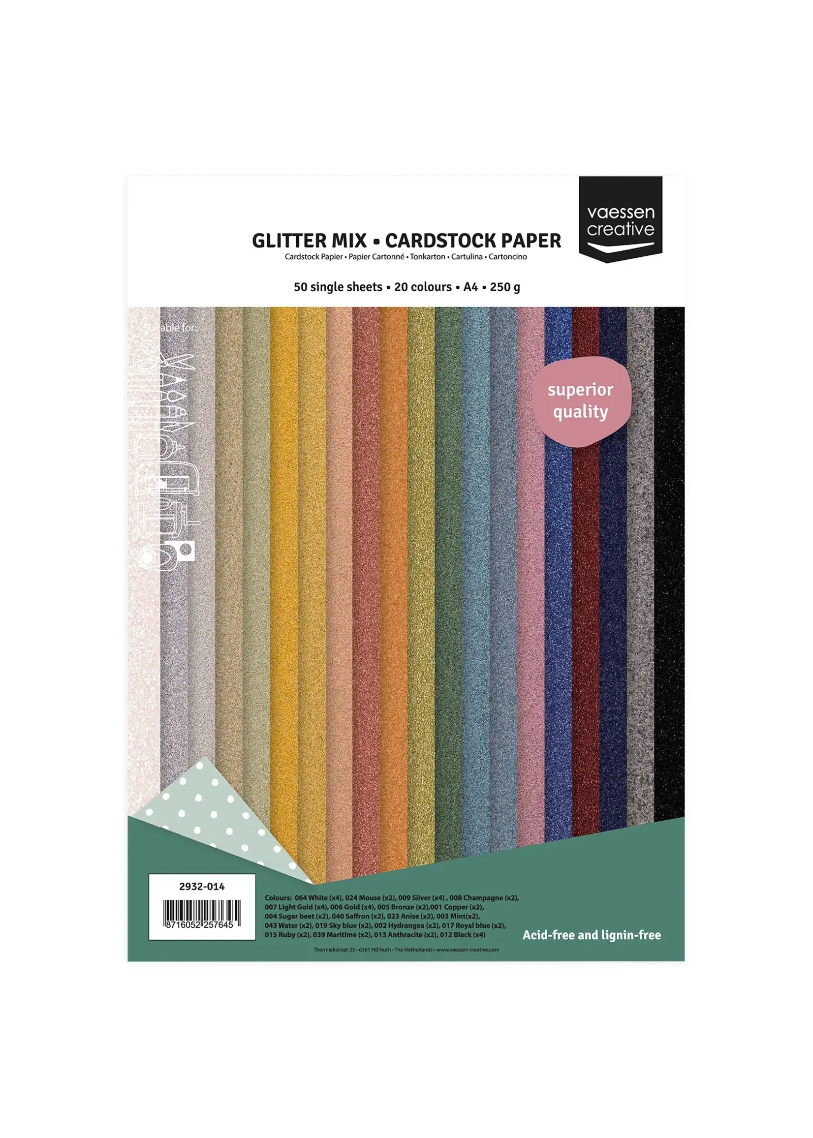 Vaessen Creative • Cardstock Papier 250g A4 Glitter Mix 50x