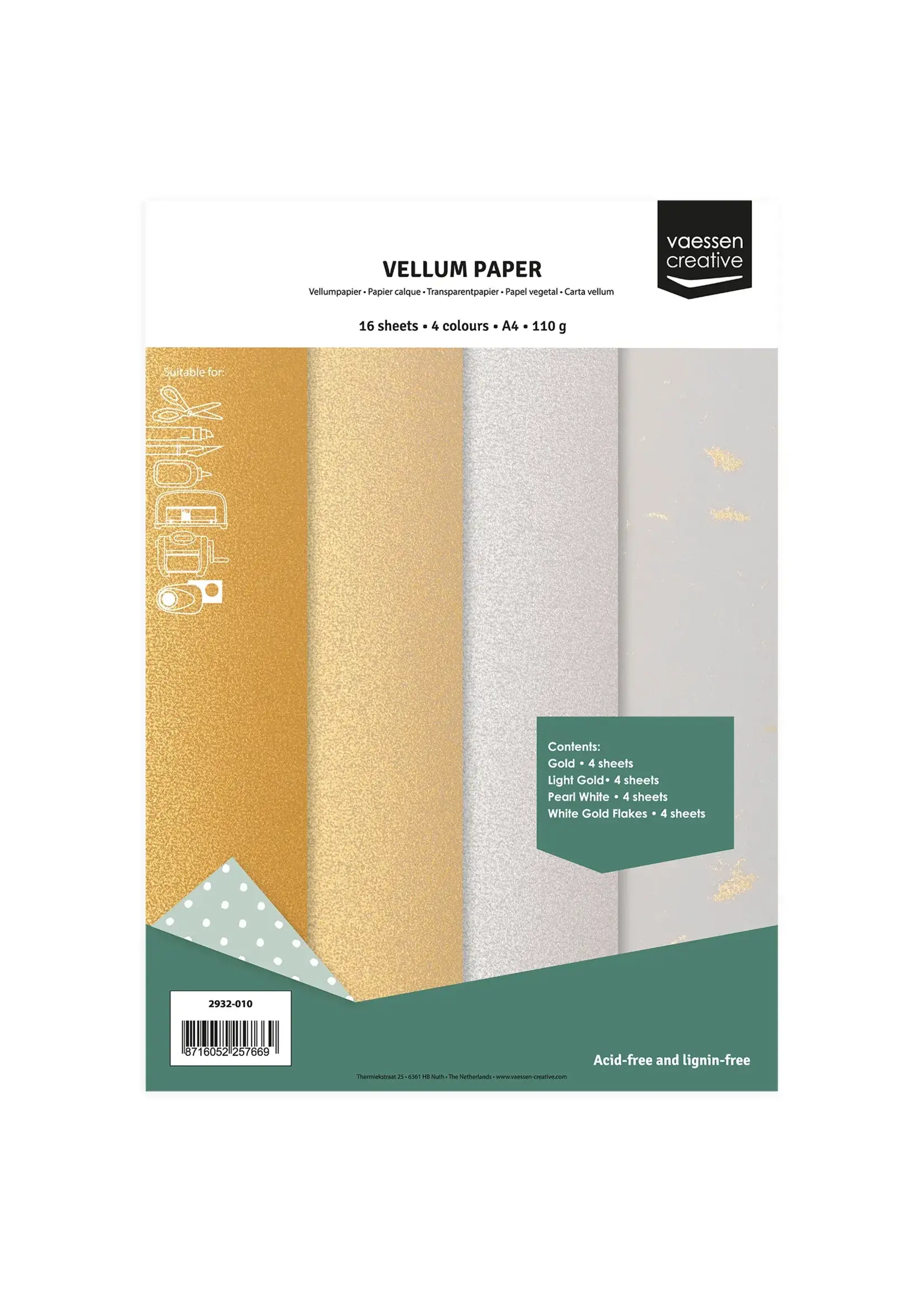 Vaessen Creative • Vellumpapier 110g A4 Assorti 16x Vaessen Creative 2932-010