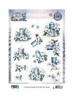 SB11155 - Push-out – Blue Candles and White Poinsettia