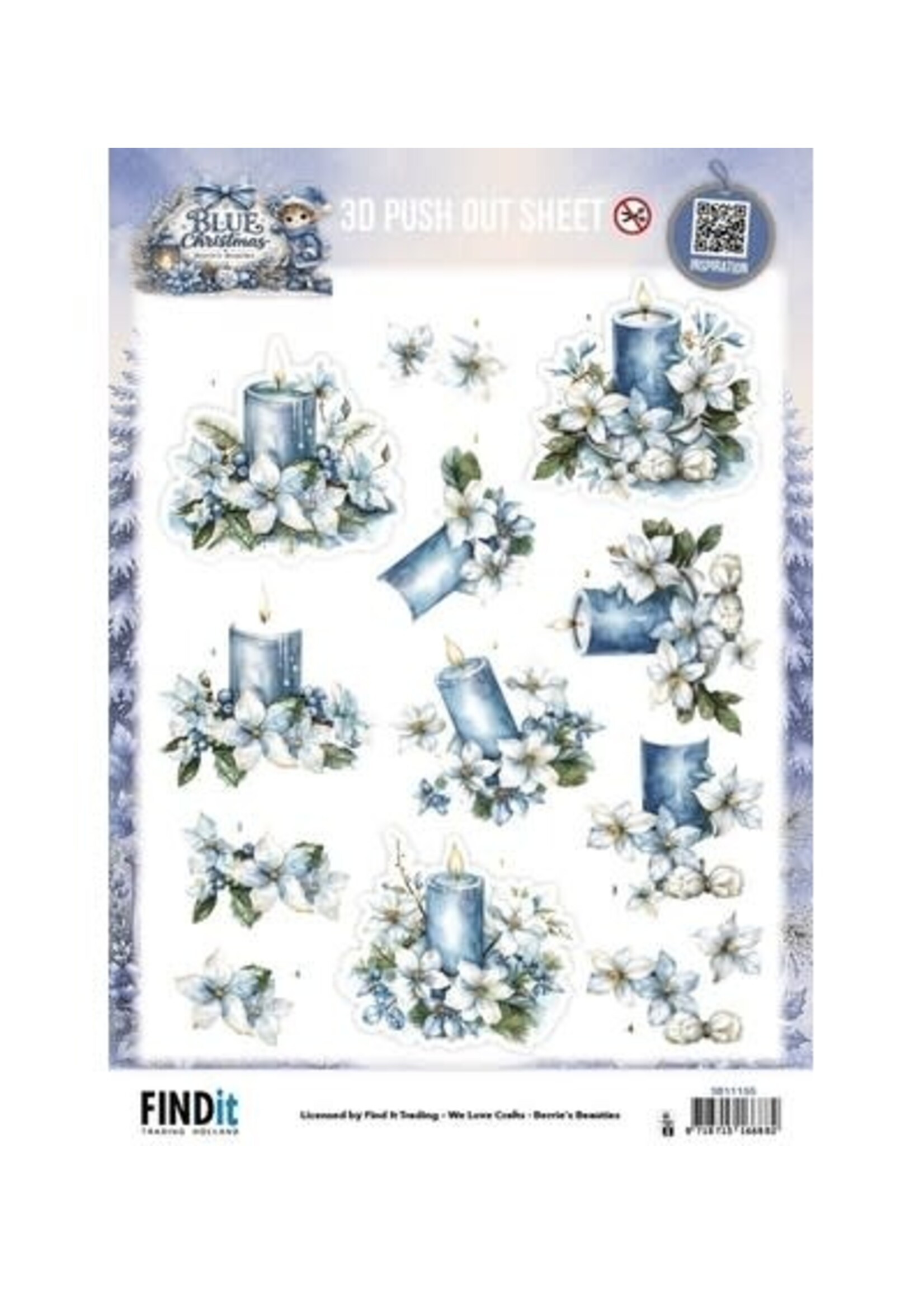 SB11155 - Push-out – Blue Candles and White Poinsettia