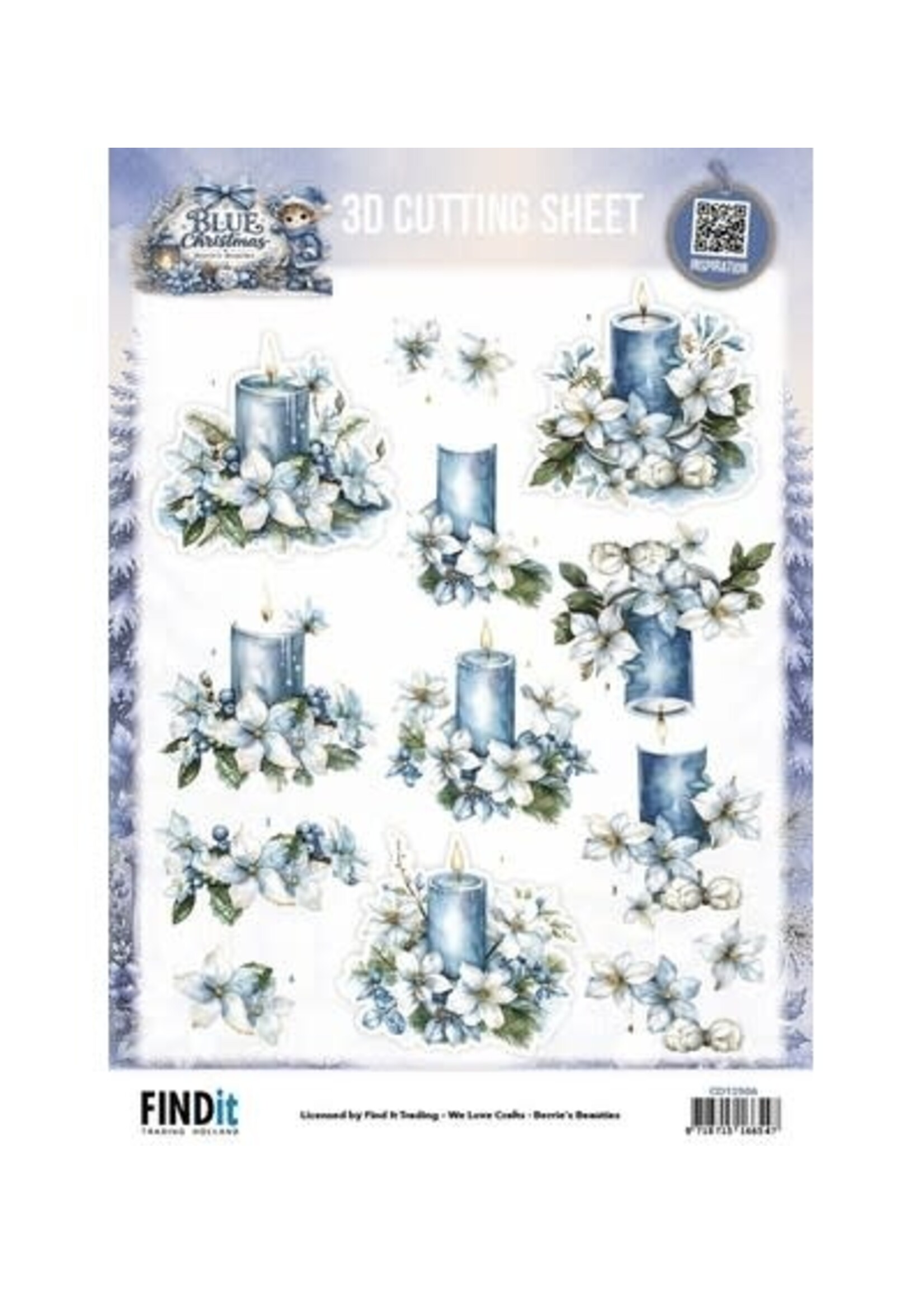 CD12506 - 3D-knipvel – Blue Candles and White Poinsettia