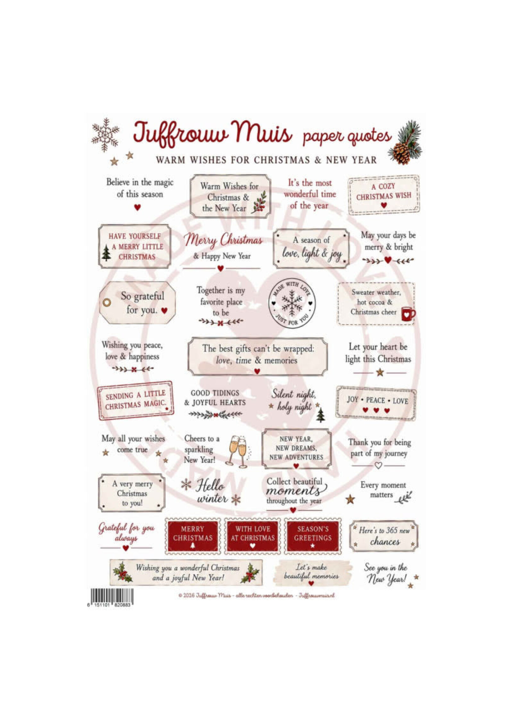 Juffrouw Muis Knipsel - Paper Quotes - Warm Wishes For Christmas