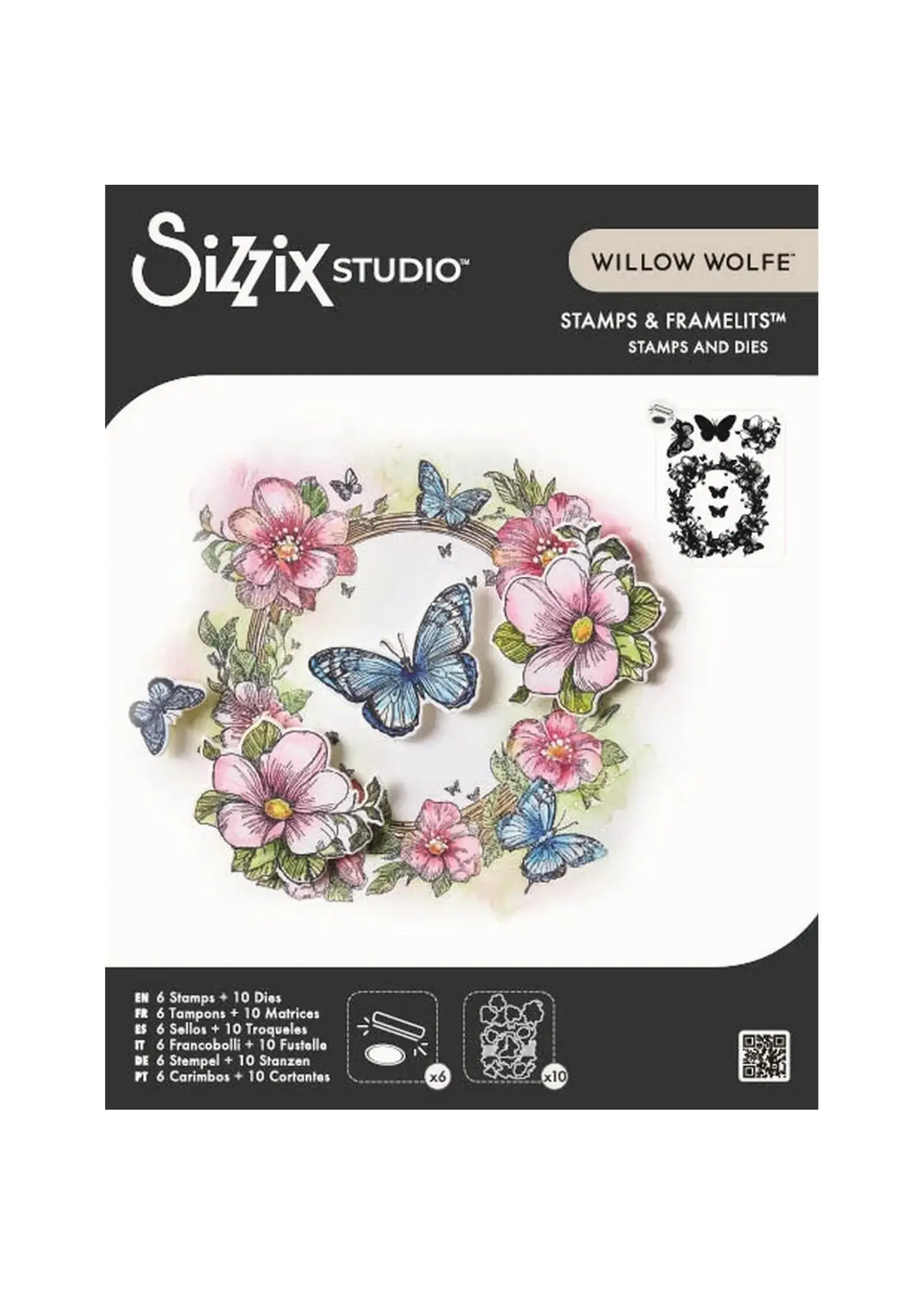 Sizzix • Studio Clear Stamp Set & Framelits Dies Artful Blooms by Willow Wolfe 16pcs Sizzix 667031