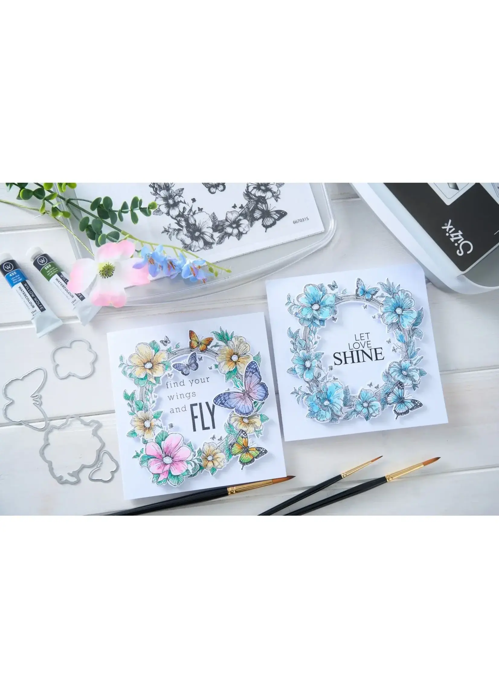 Sizzix • Studio Clear Stamp Set & Framelits Dies Artful Blooms by Willow Wolfe 16pcs Sizzix 667031