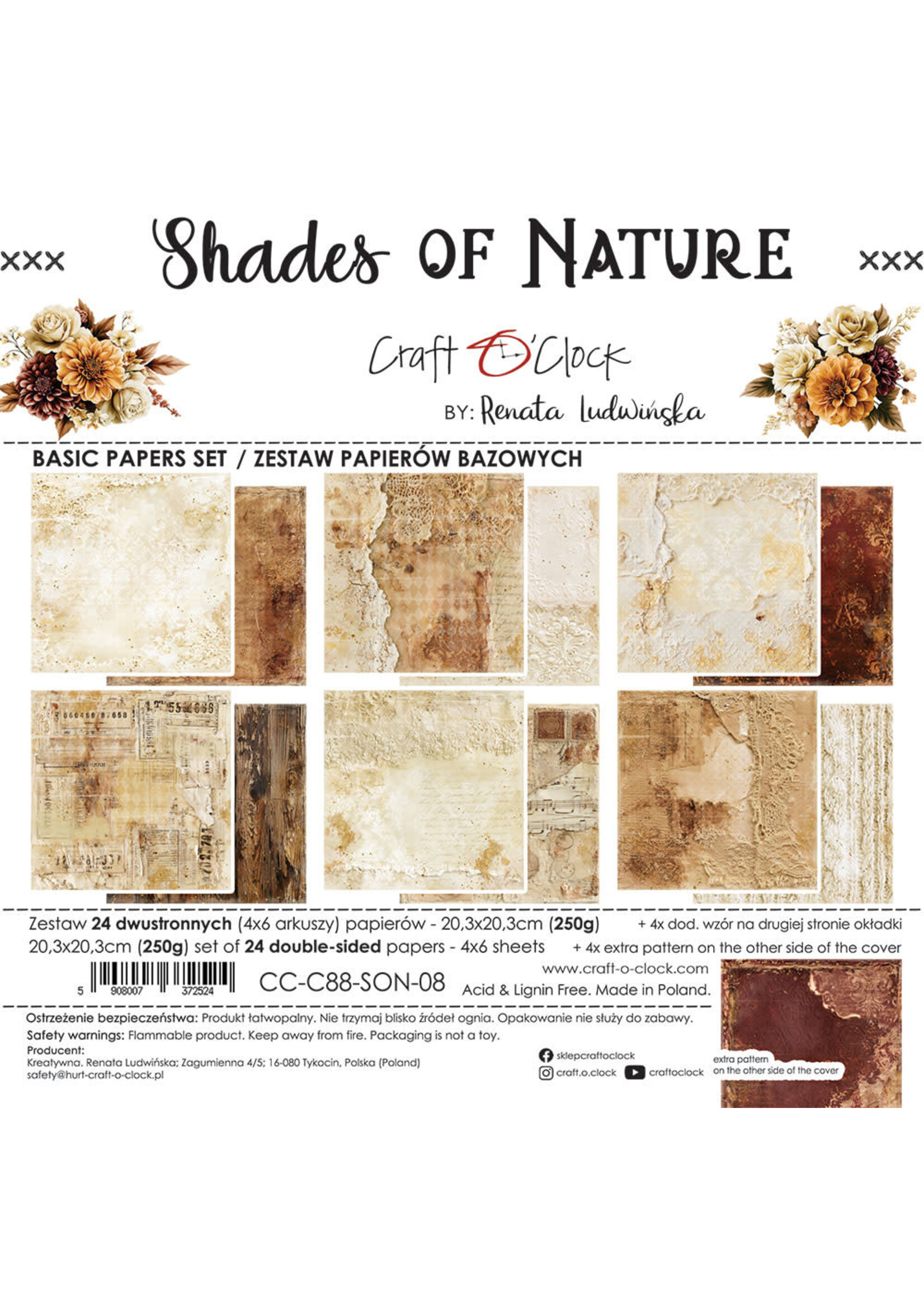 SHADES OF NATURE - een set papieren van 20,3x20,3 cm - BASIC