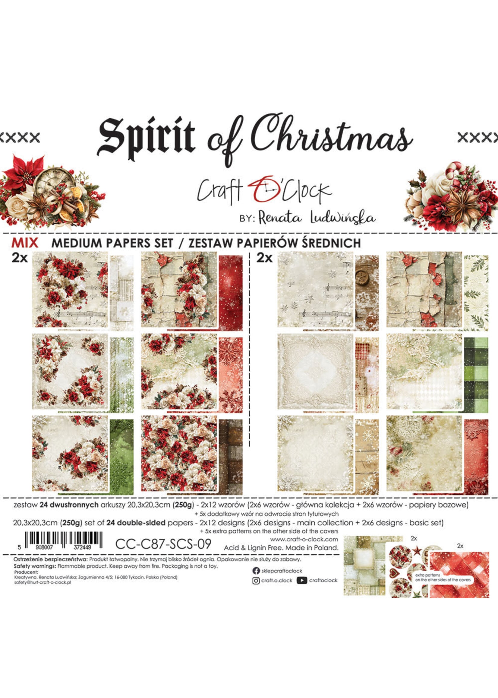 SPIRIT OF CHRISTMAS - een set papier van 20,3x20,3 cm - MIX