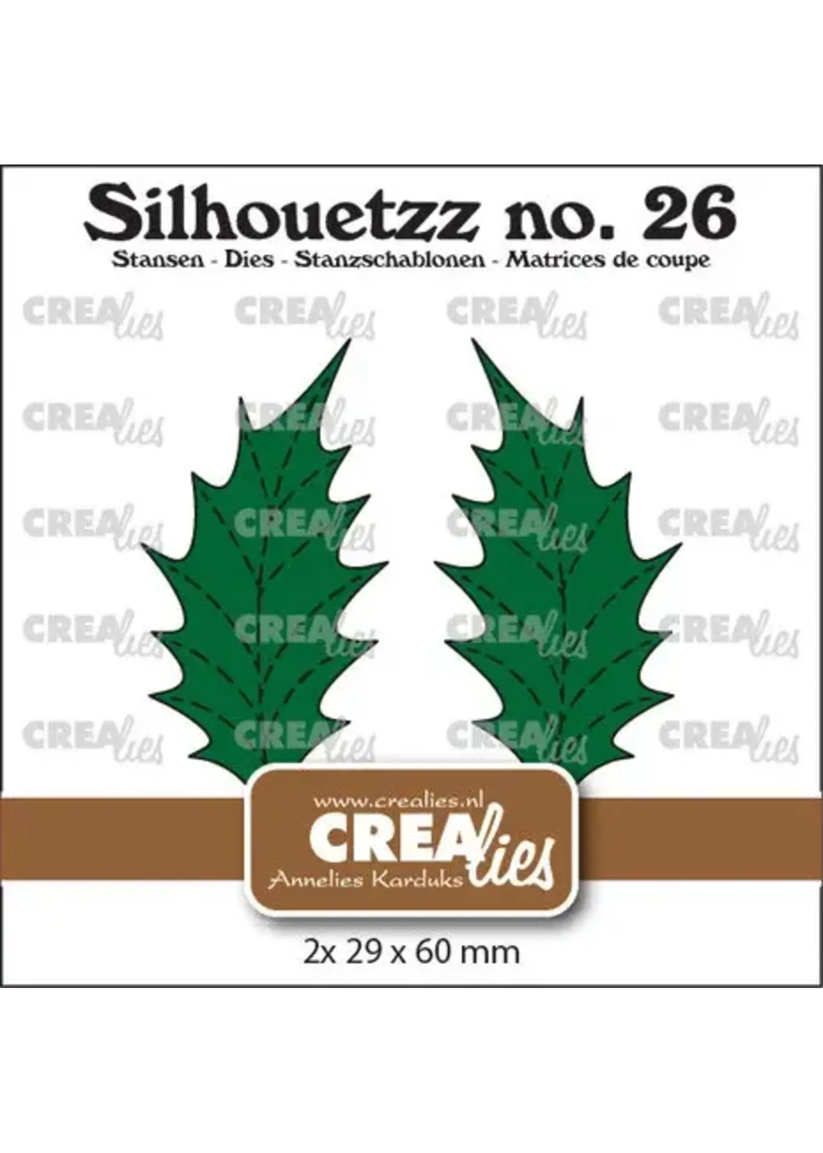 Silhouetzz Stansen No. 26 Blaadjes 22 Dicht Hulstblad Groot met Stiksteek en Spiegelbeeld (CLSH26)