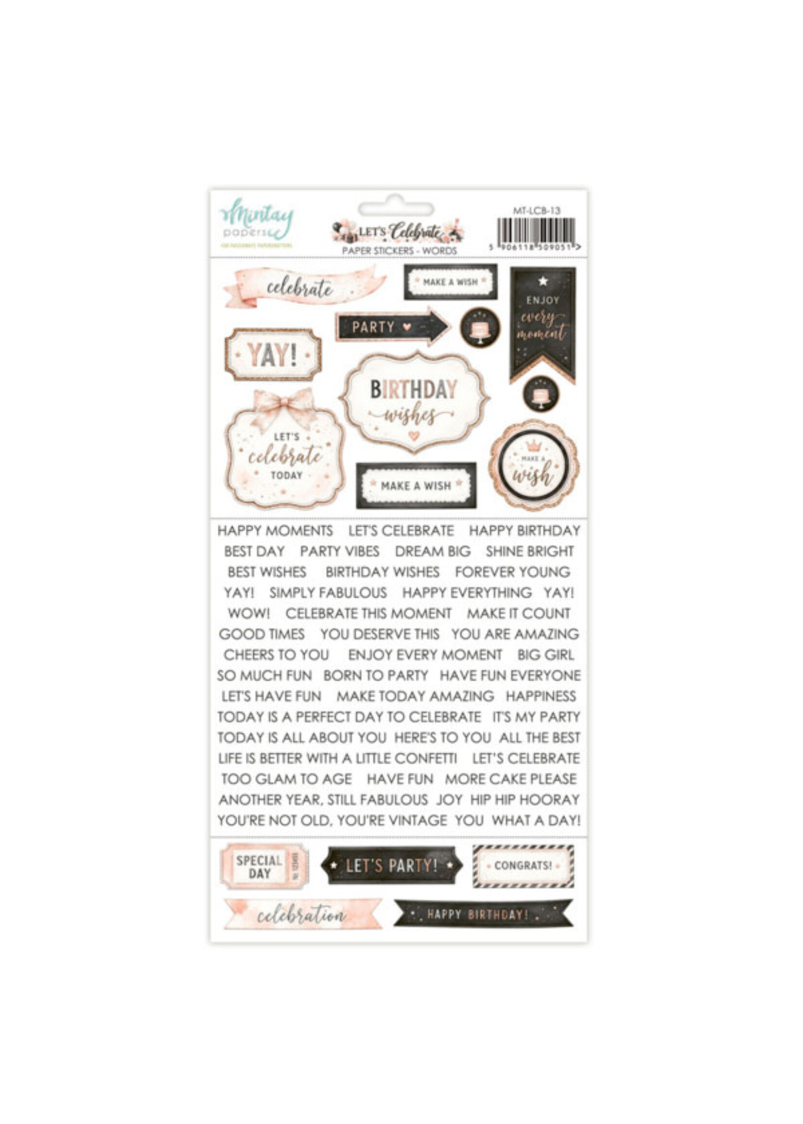 6 x 12 papieren stickers - Laten we vieren - Woorden