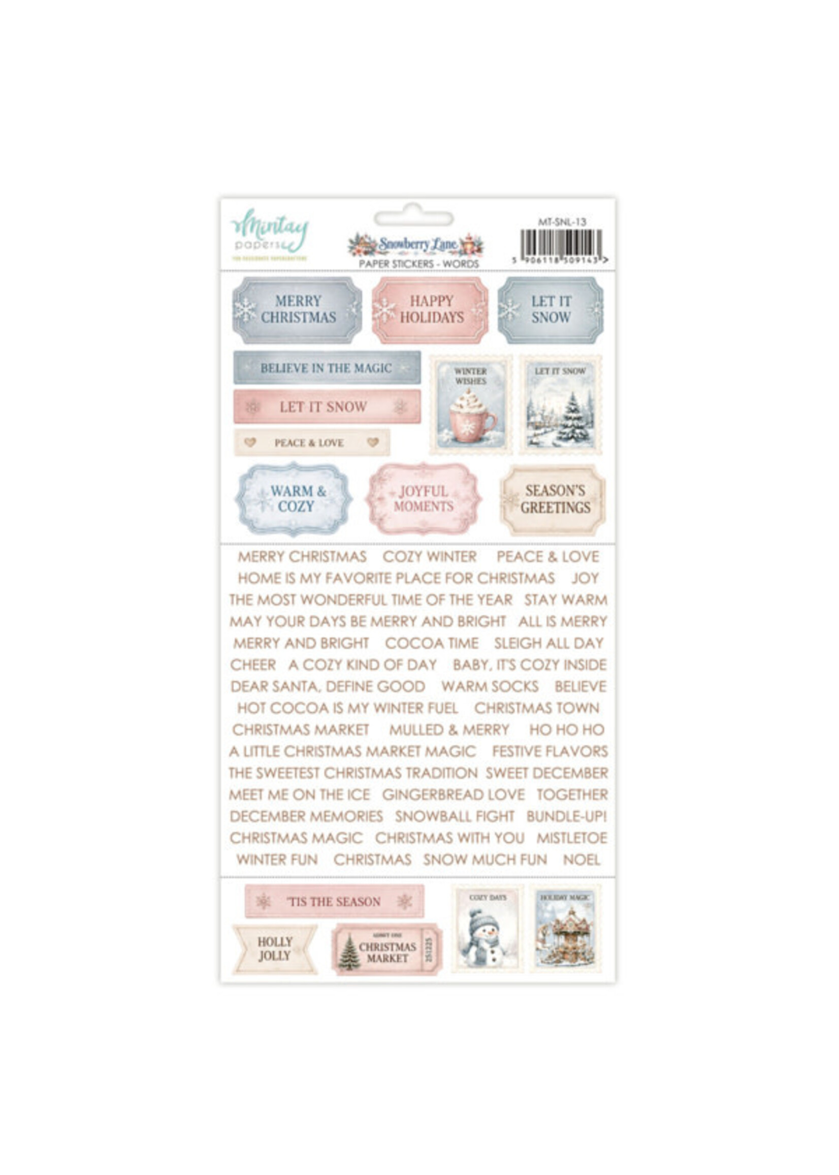 6 x 12 papieren stickers - Snowberry Lane - Woorden