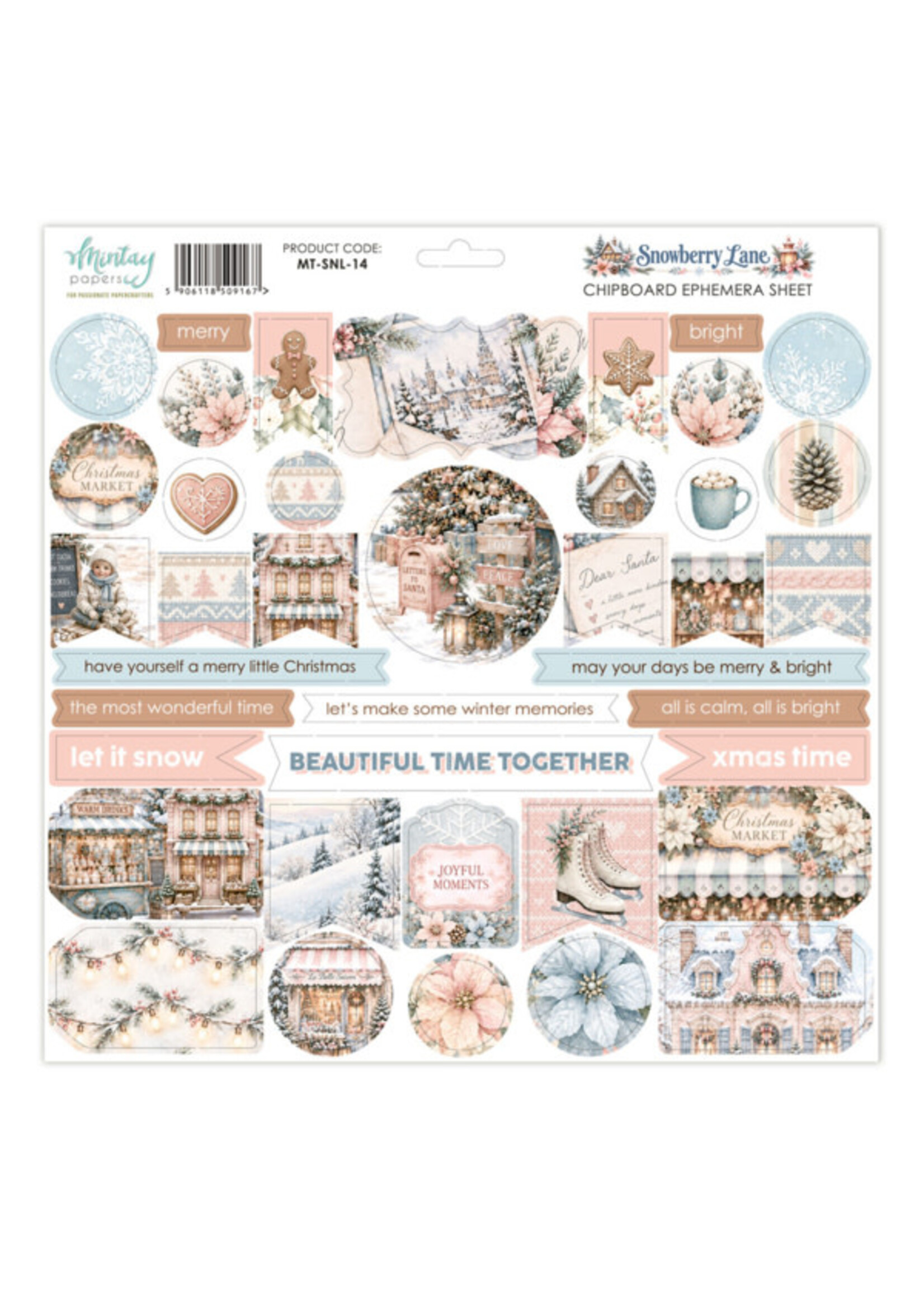 12 x 12 spaanplaat ephemera vel - Snowberry Lane