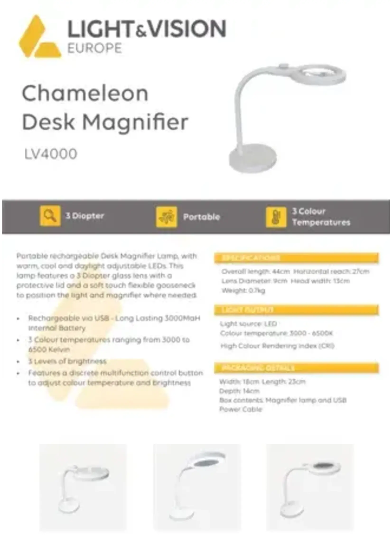 Chameleon Desk Magnifier Lamp Rechargeable 3D (LV4000)