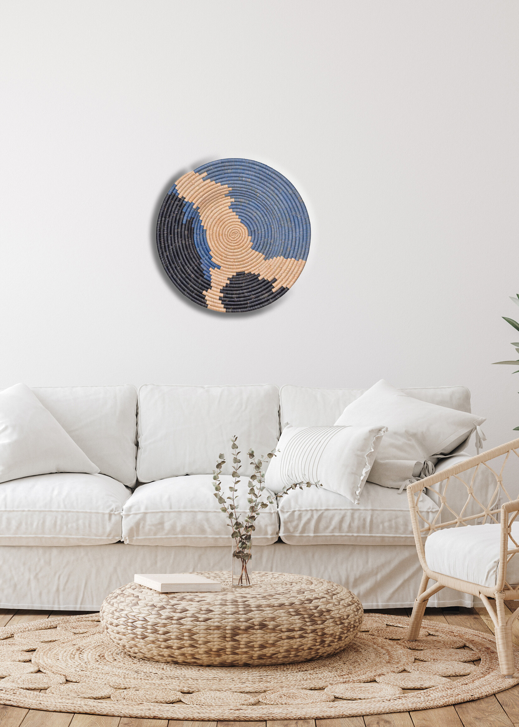 MAISON SUKU Blauwe kust rieten wanddecoratie Calm ø 50 cm