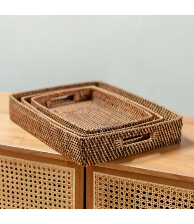 Soeji Rechthoekig rotan dienblad | Dienblad | Groot Decoratief Dienblad AMAHAI Bruin (3 maten)