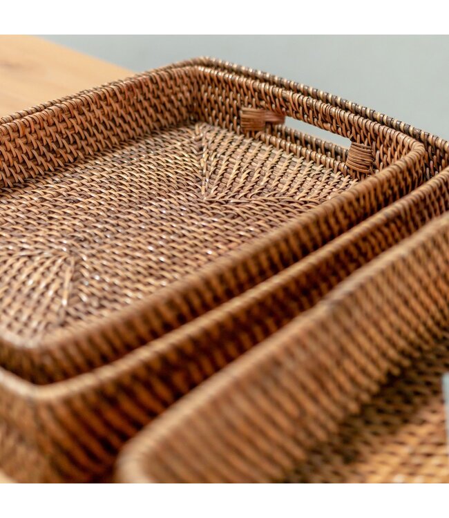 Soeji Rechthoekig rotan dienblad | Dienblad | Groot Decoratief Dienblad AMAHAI Bruin (3 maten)