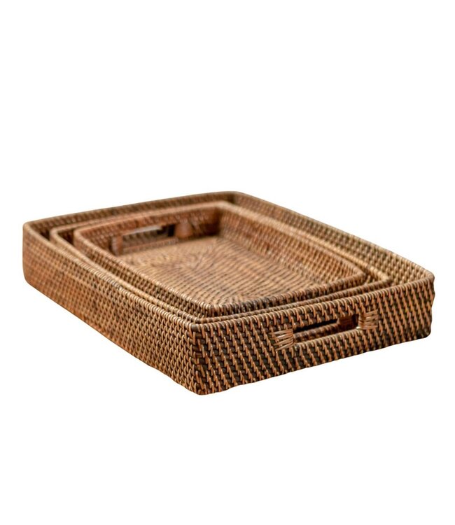 Soeji Rechthoekig rotan dienblad | Dienblad | Groot Decoratief Dienblad AMAHAI Bruin (3 maten)