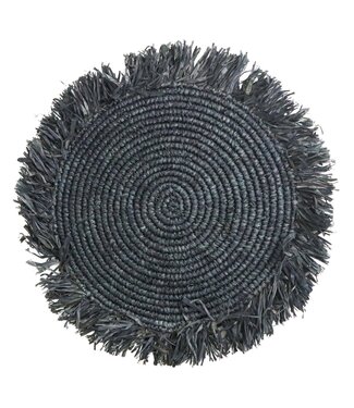 Soeji Zwarte Boho Placemat (Set van 2, 4 of 6) 45 cm Tafelmat met Franjes AMBON gemaakt van Raffia