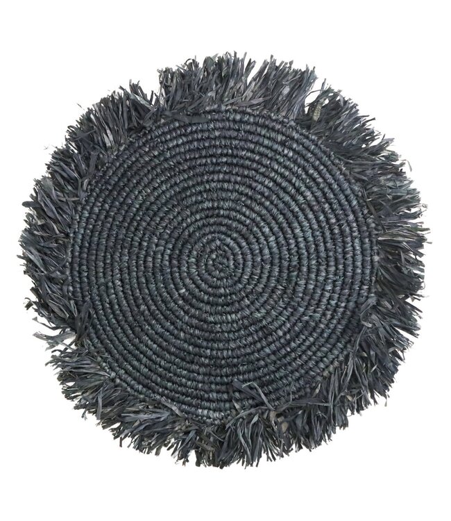 Soeji Zwarte Boho Placemat (Set van 2, 4 of 6) 45 cm Tafelmat met Franjes AMBON gemaakt van Raffia