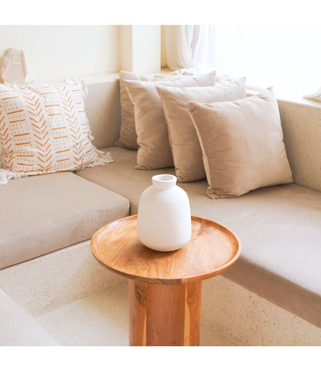 Soeji Vaas Witte kleine ronde decoratieve vaas voor gedroogde of verse bloemen, handgegoten uit klei met BAWA