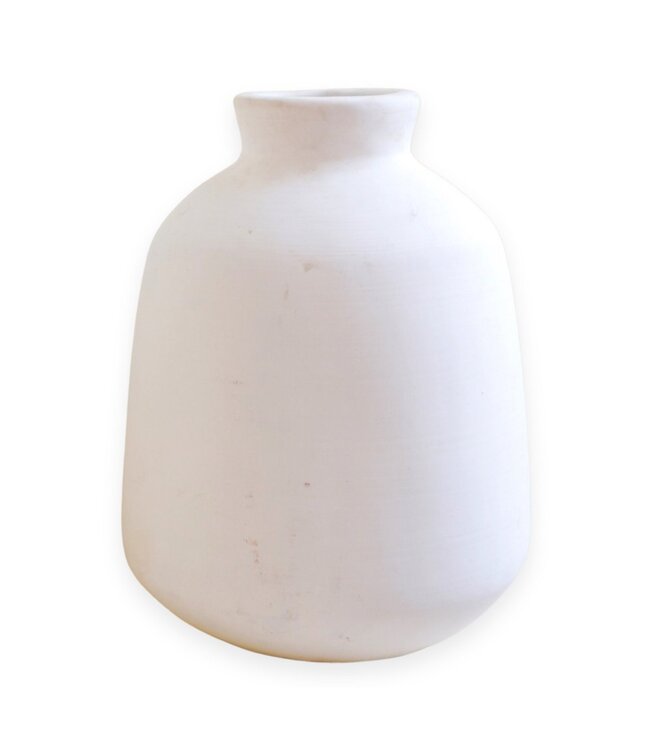 Soeji Vaas Witte kleine ronde decoratieve vaas voor gedroogde of verse bloemen, handgegoten uit klei met BAWA