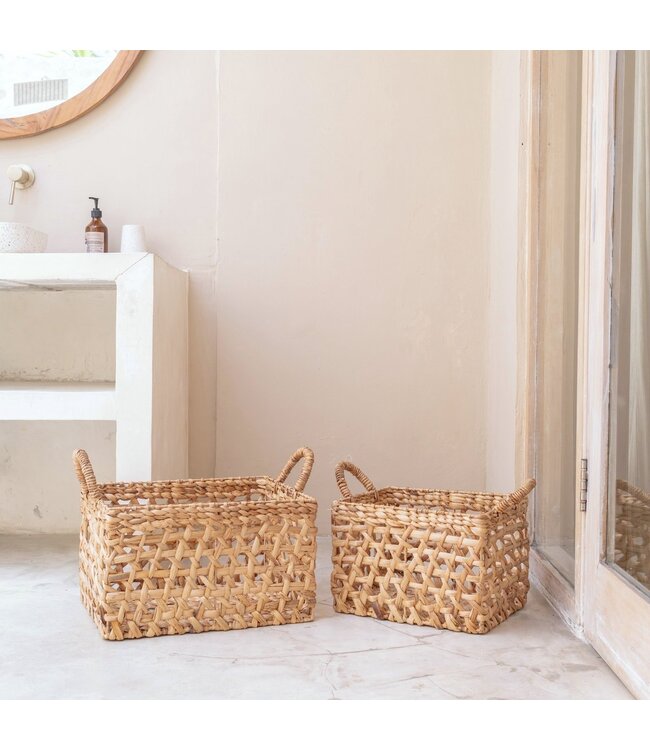 Soeji Opbergmand Rechthoekige Plankmand TANGAN Met de hand geweven van waterhyacint (2 maten)