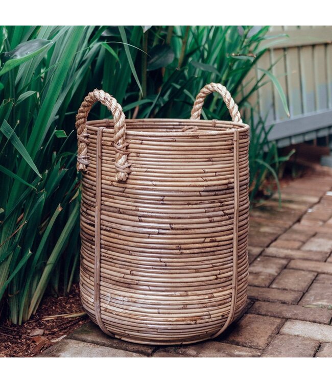 Soeji Rotan wasmand rond – rotan plantenmand – grote Boho mand – decoratieve mand handgemaakt van rotan (2 maten Ø 35/40 cm) OTERE