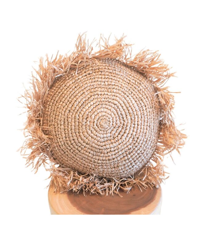 Soeji Rond Boho Kussen met Franjes Decoratief Kussen Ø40/50 cm Sierkussen van Raffia Bankkussen met Vulling TARAKAN beige