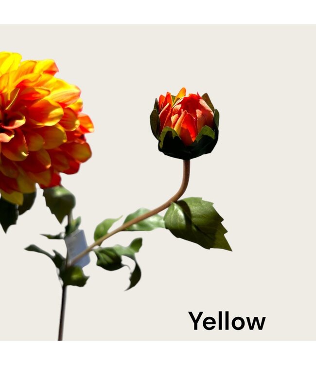 QMF Trading 2 head-Dahlia Orange Yellow | Zijden kunstbloem | Lengte 73cm  1pcs