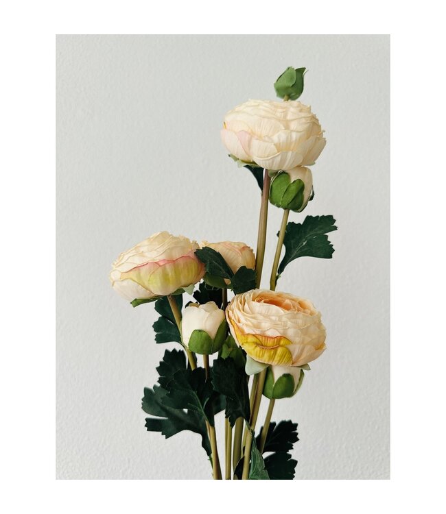 QMF Trading 9-stengelige Mica Decorations Ranonkels Kunstbloemen Boeket / Lengte 55cm /Champagne