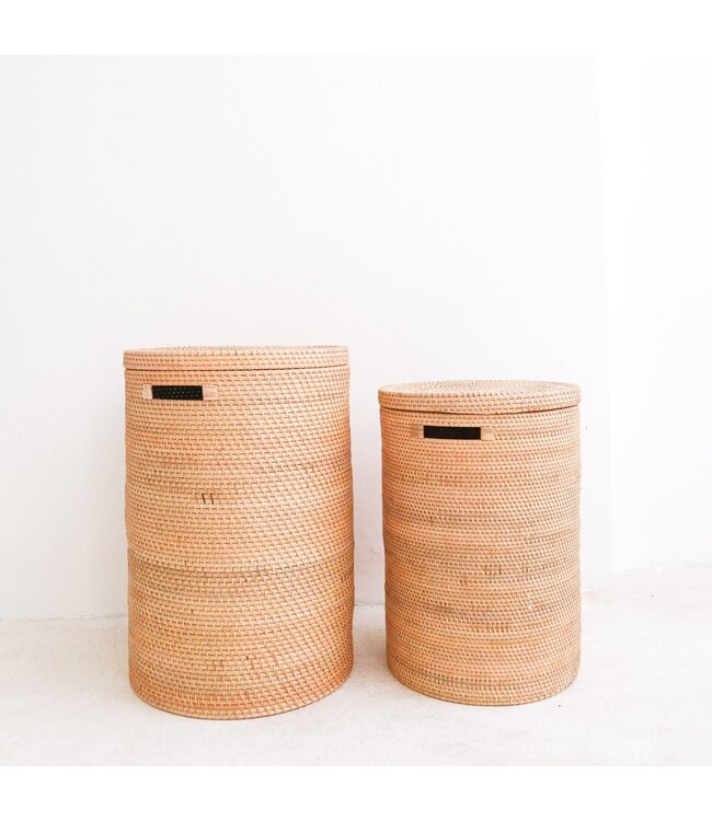 Soeji Wasmand met deksel Opbergmand van rotan SARI (2 maten)